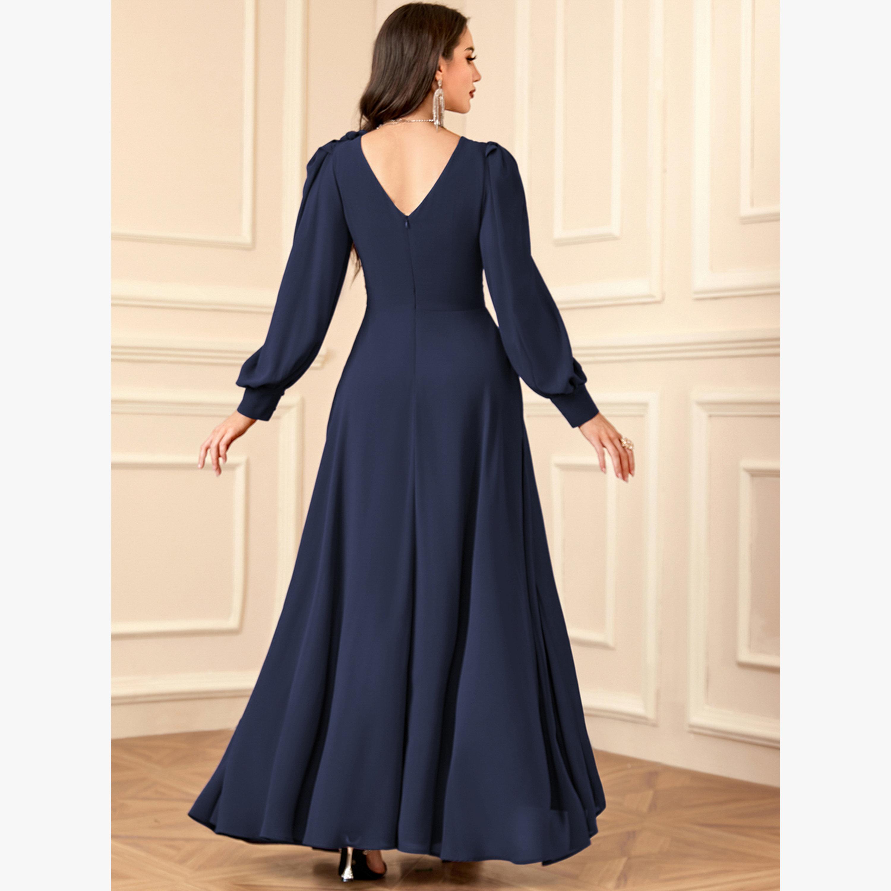 Take Two Dark Blue 3D Flower Detail Fold Pleat Maxi Dress-women-clothing-dresses-image-2