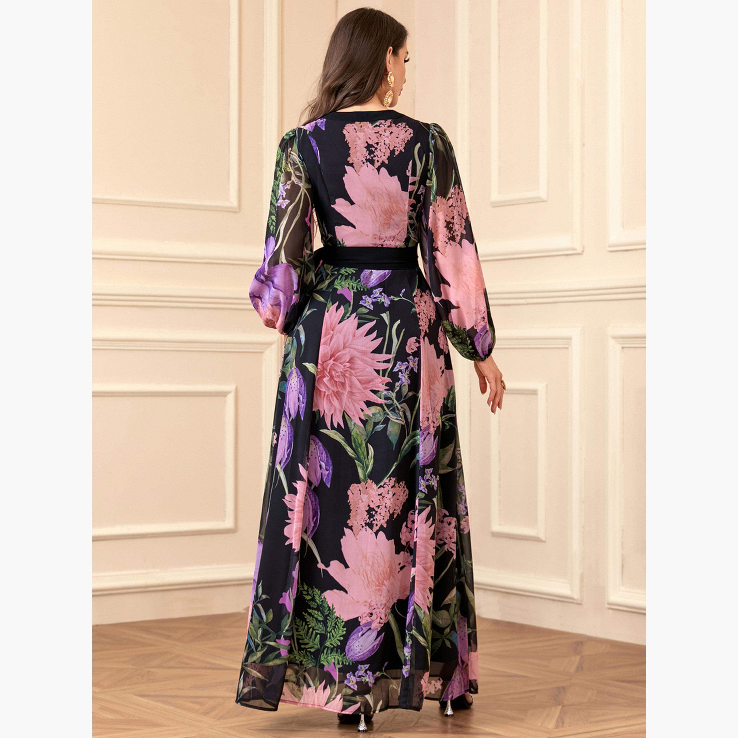 Take Two Women Floral Print Balloon Sleeve Belted Maxi Dress-women-clothing-dresses-image-2