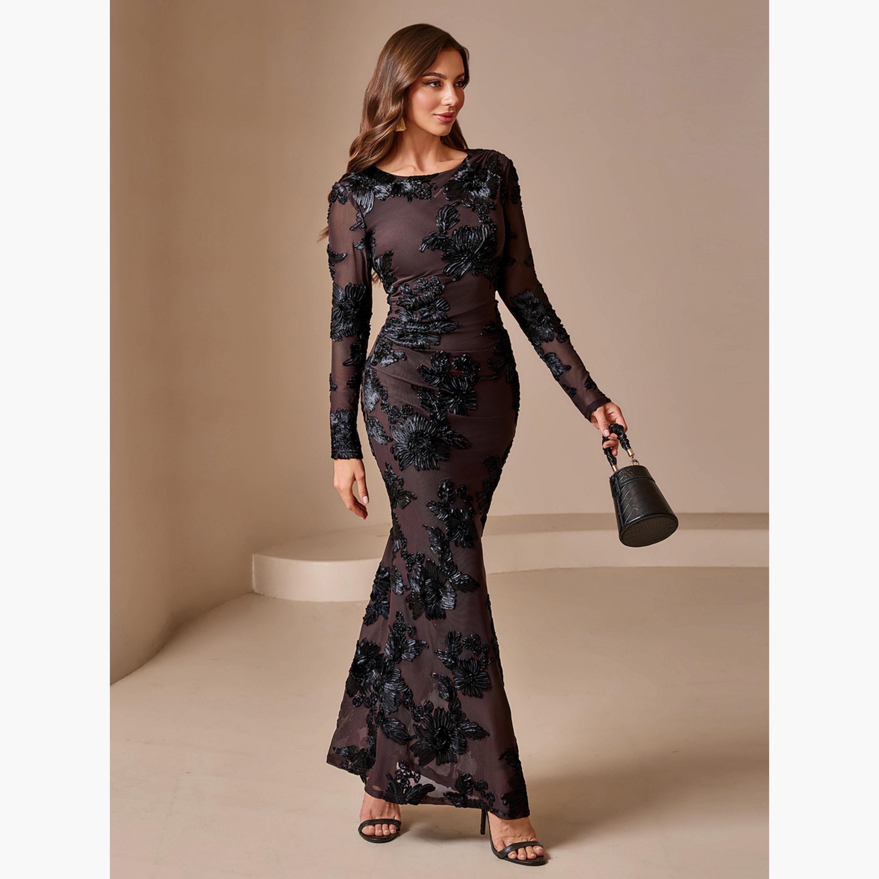 فستان طويل ضيق مزين بزهور-women-clothing-dresses-image-5