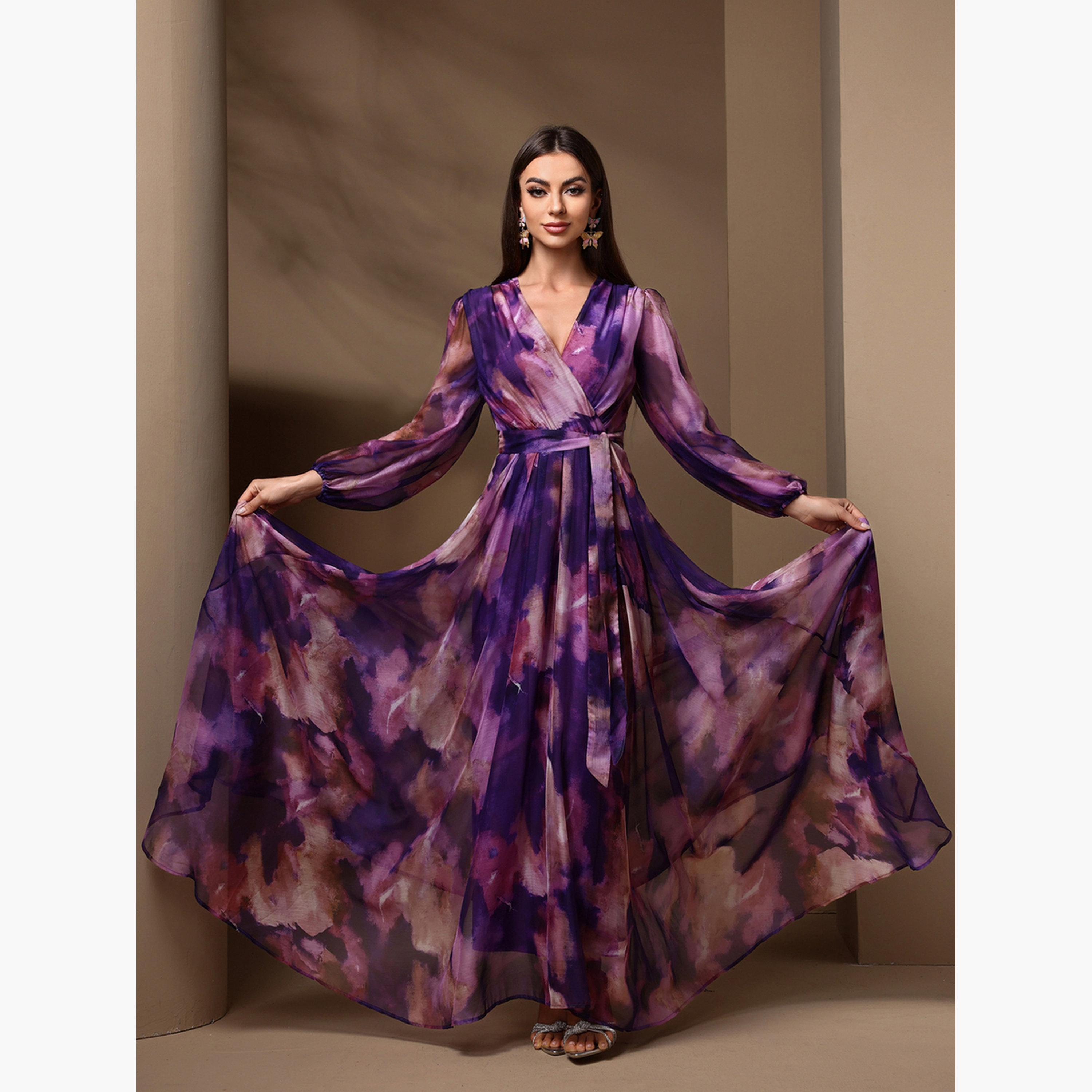 Take Two Women Tie Dye Print Belted A-Line Maxi Dress-women-clothing-dresses-image-3