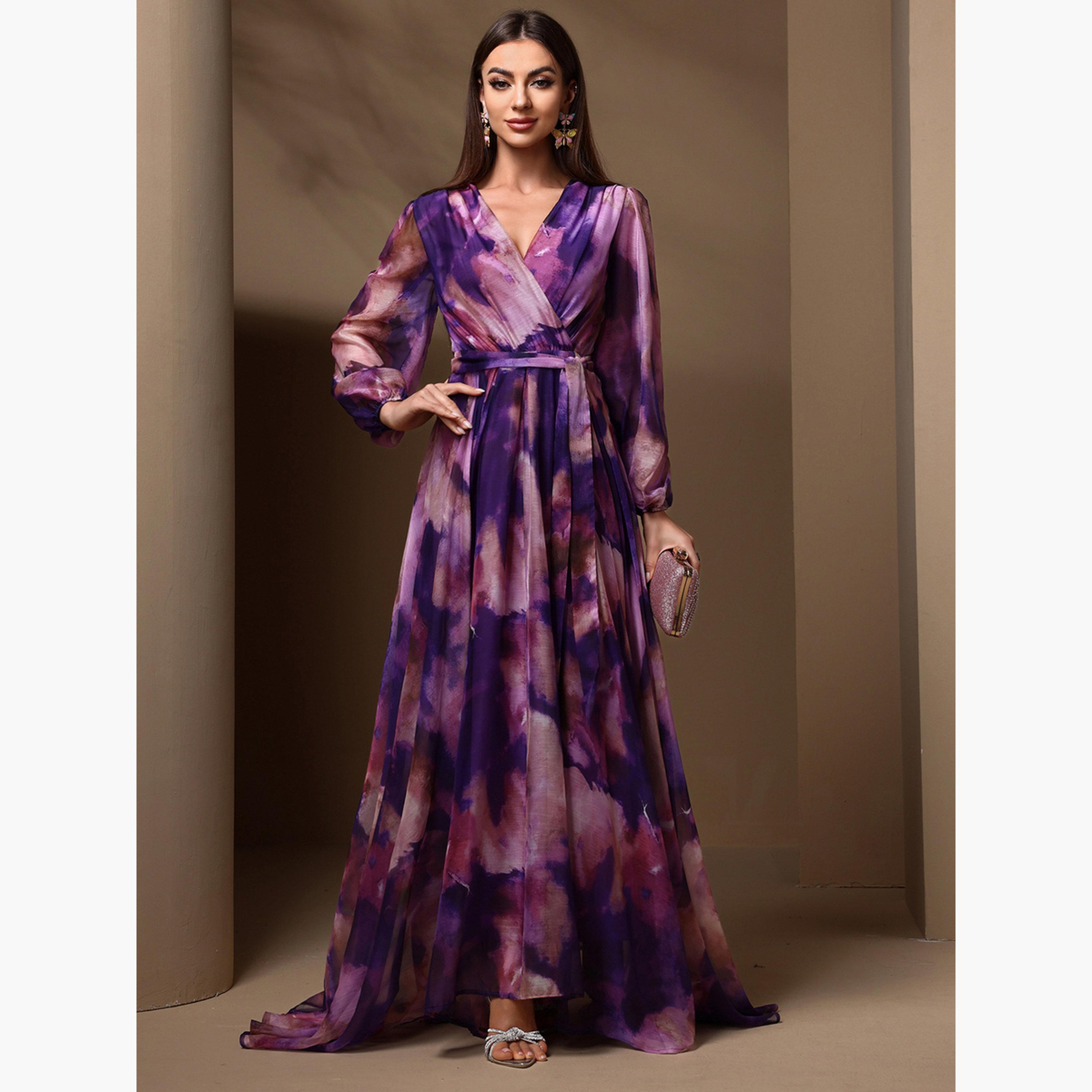 فستان طويل بحافة واسعة وحزام بطبعة تاي داي-women-clothing-dresses-image-6