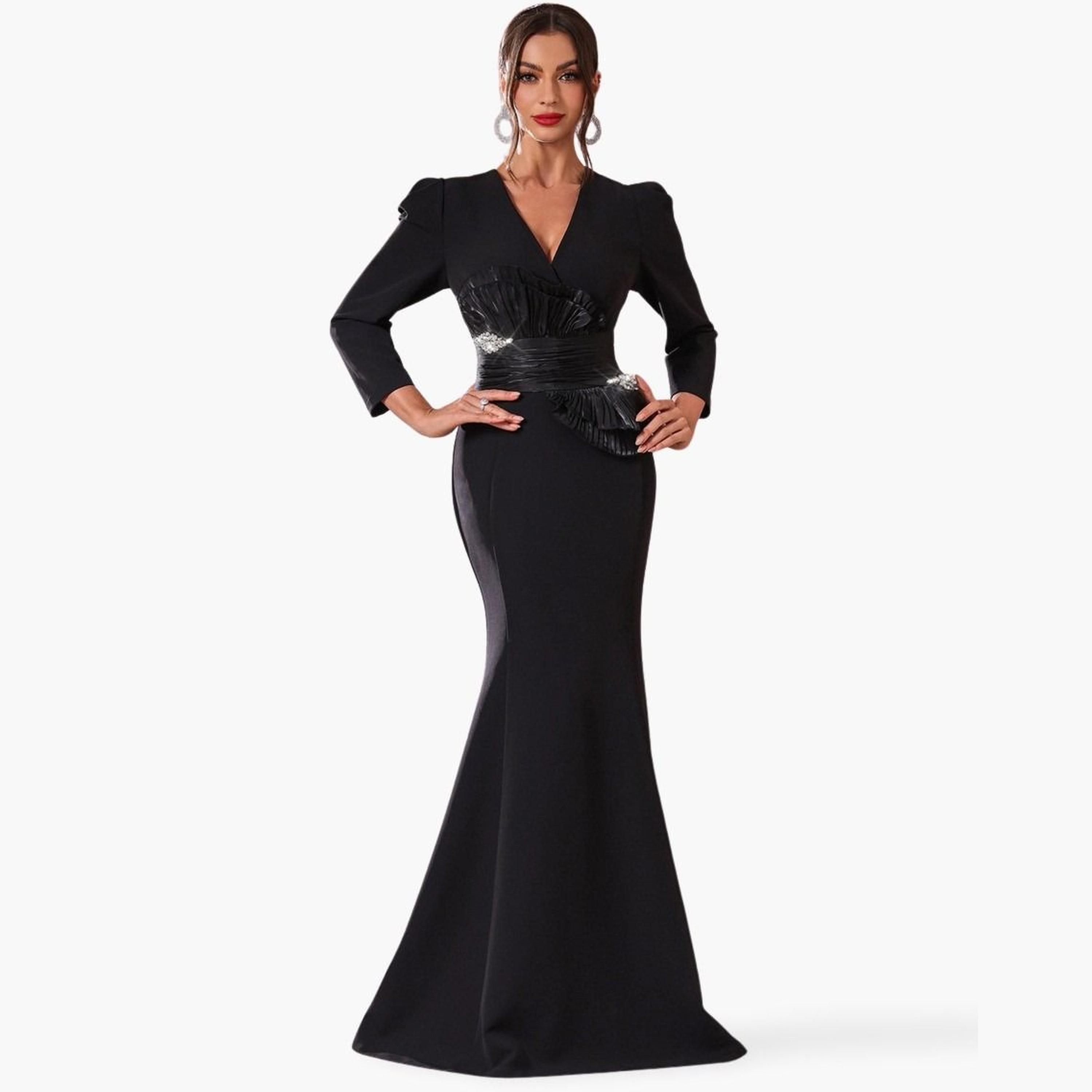 فستان طويل منمق بحافة ميرميد-women-clothing-dresses-image-1