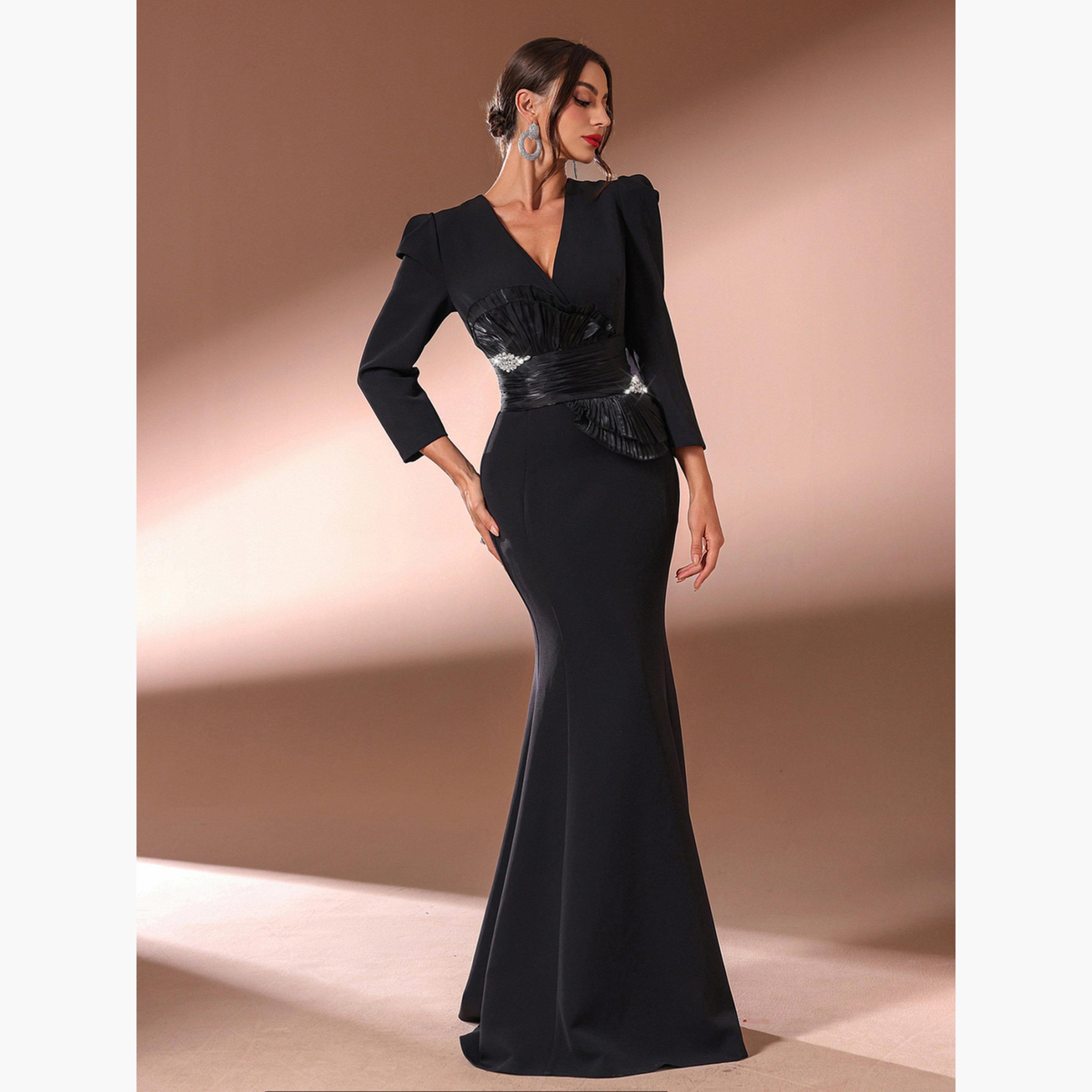 فستان طويل منمق بحافة ميرميد-women-clothing-dresses-image-3
