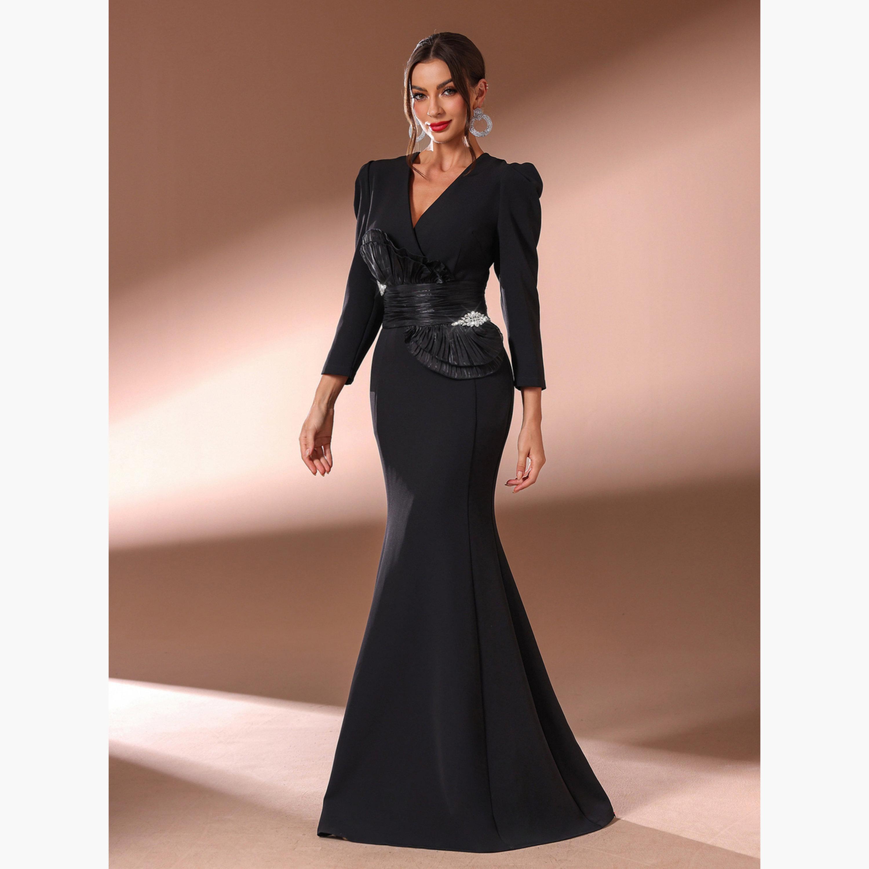فستان طويل منمق بحافة ميرميد-women-clothing-dresses-image-4