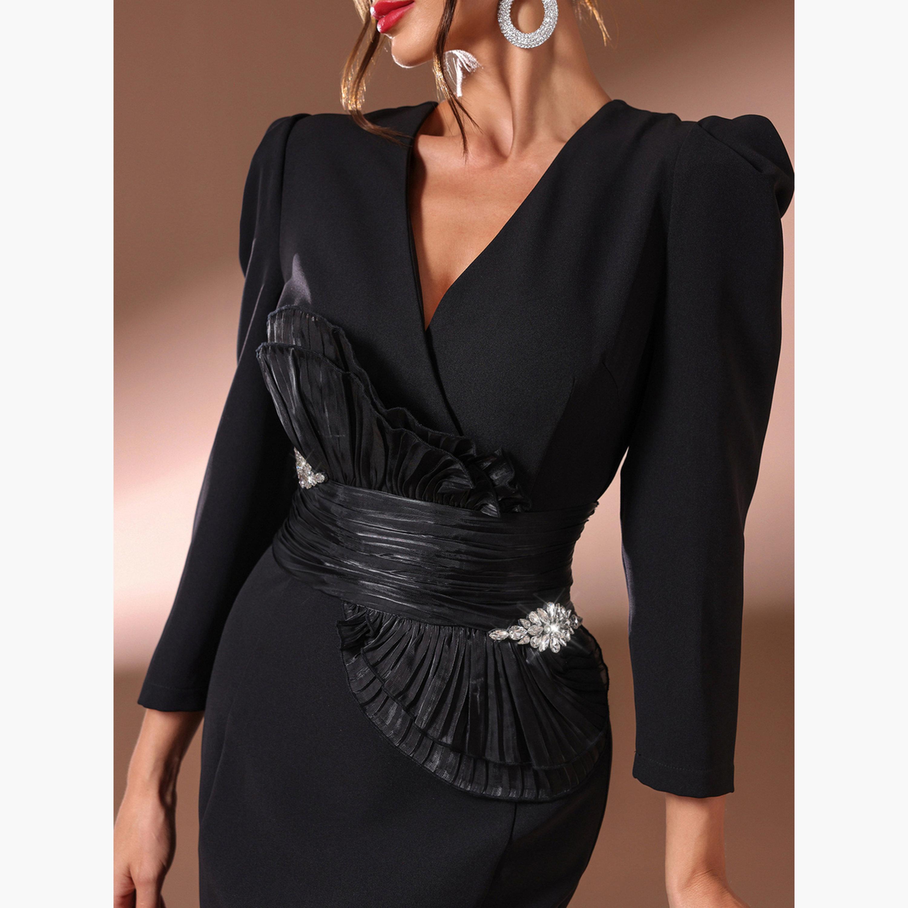 فستان طويل منمق بحافة ميرميد-women-clothing-dresses-image-6