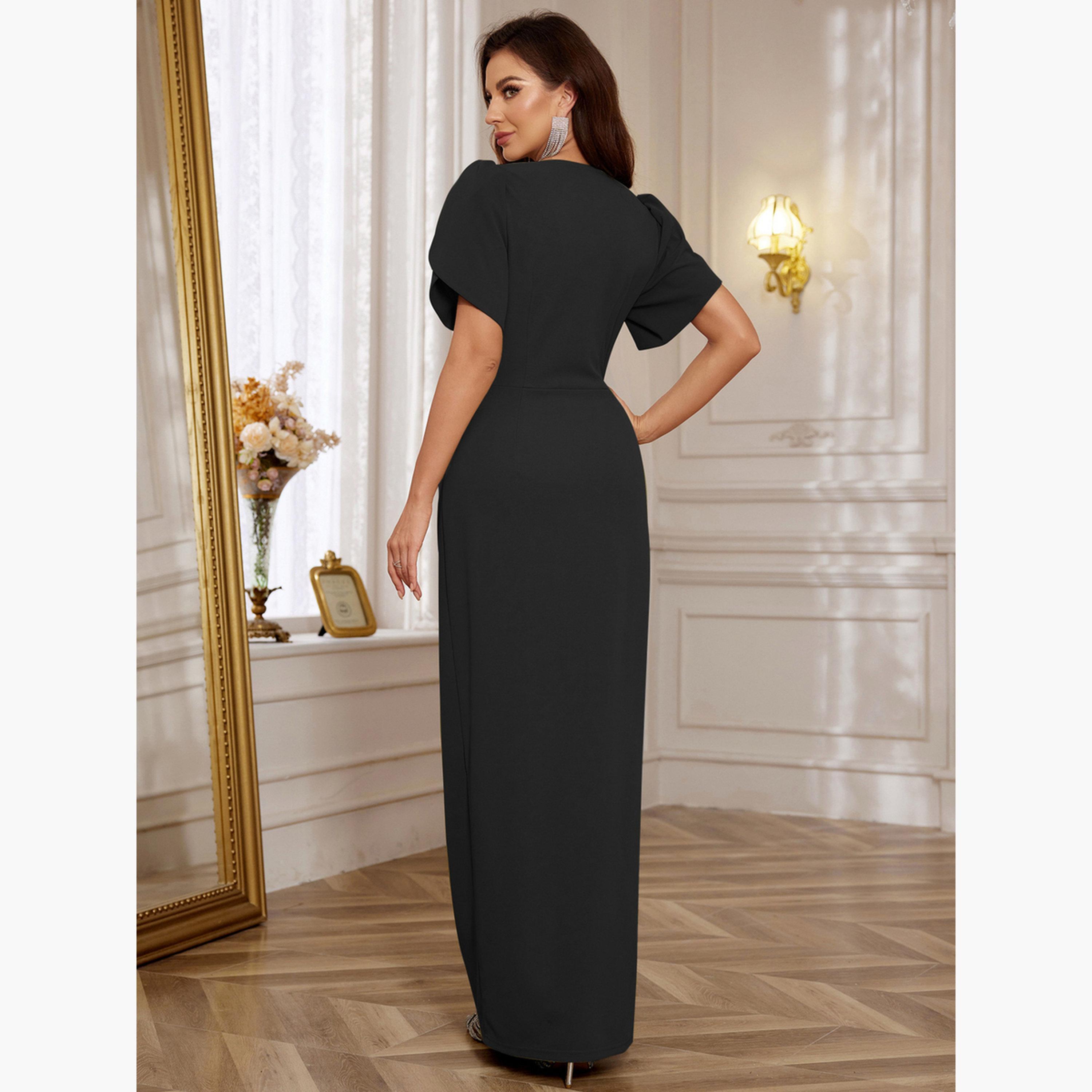 Take Two Women Ruching Detail Puff Sleeve Embellished Maxi Dress-women-clothing-dresses-image-2