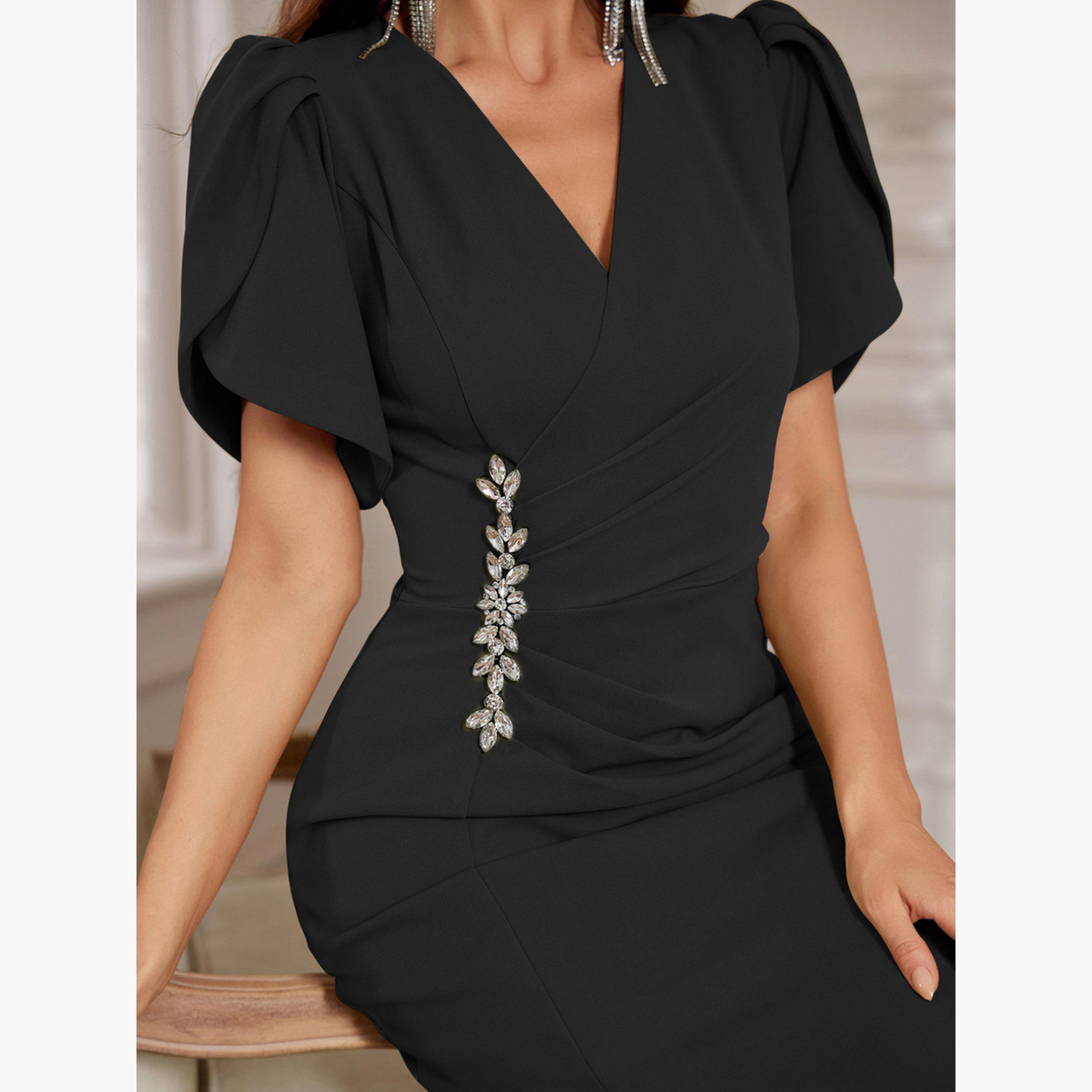 Take Two Women Ruching Detail Puff Sleeve Embellished Maxi Dress-women-clothing-dresses-image-6