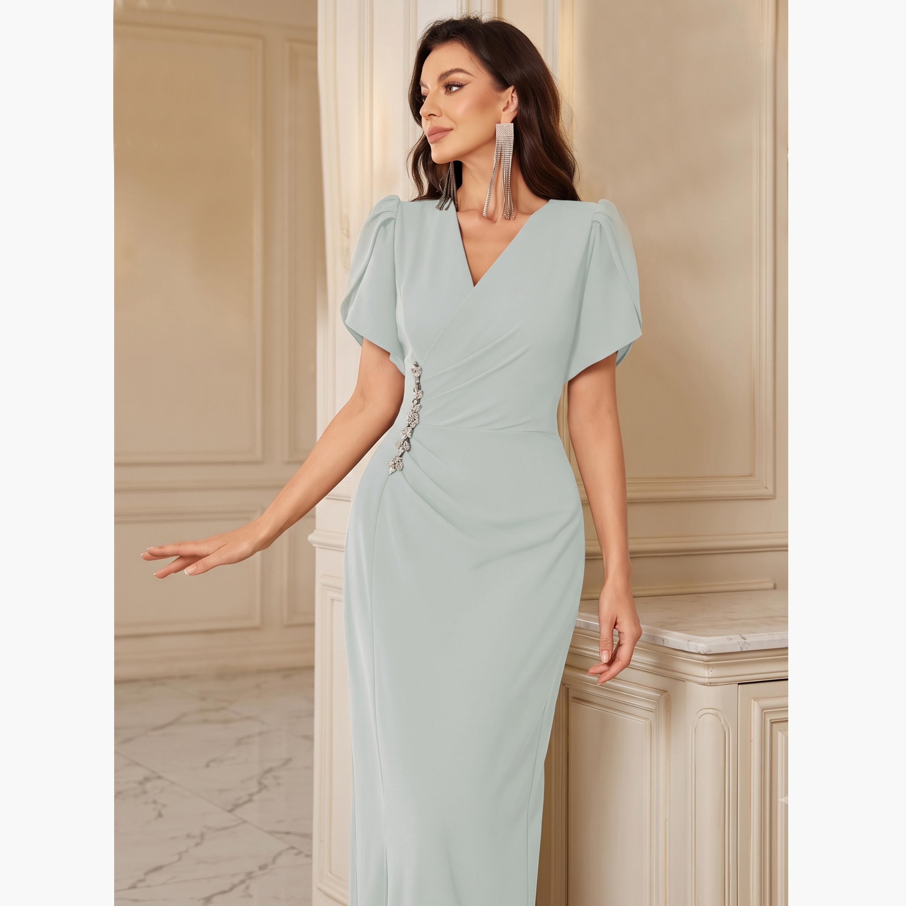 تيك تو - فستان ماكسي أخضر مزين عند الخصر بأكمام على شكل زهرة التوليب-women-clothing-dresses-image-5