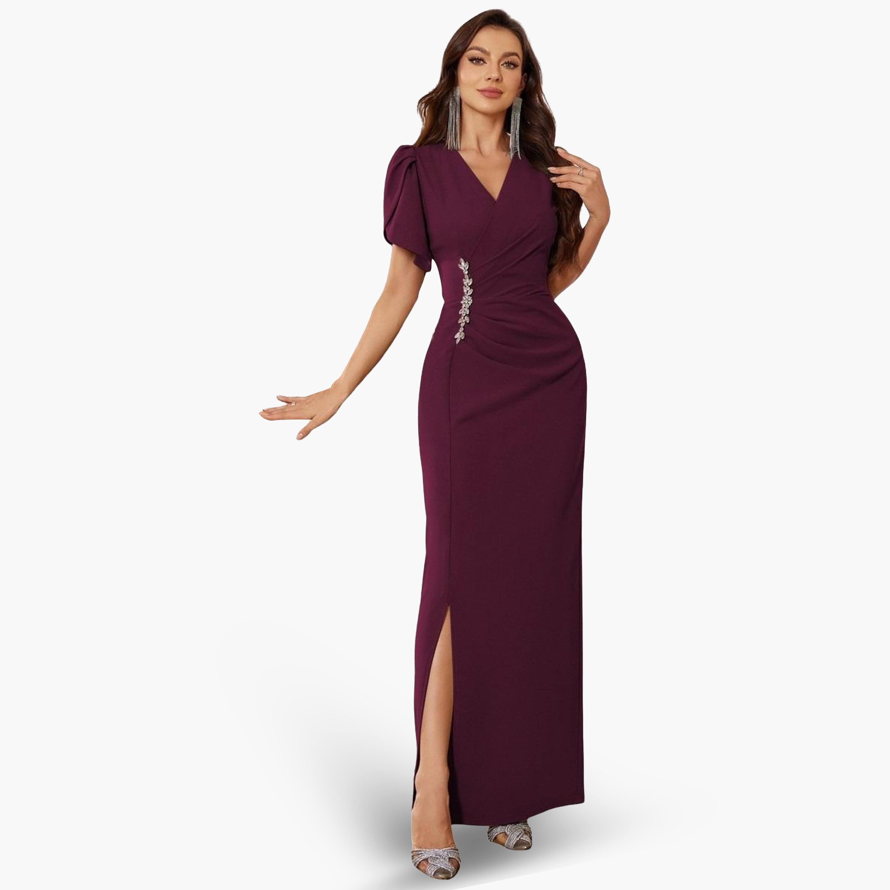Take Two Women Ruching Detail Puff Sleeve Embellished Maxi Dress-women-clothing-dresses-image-1