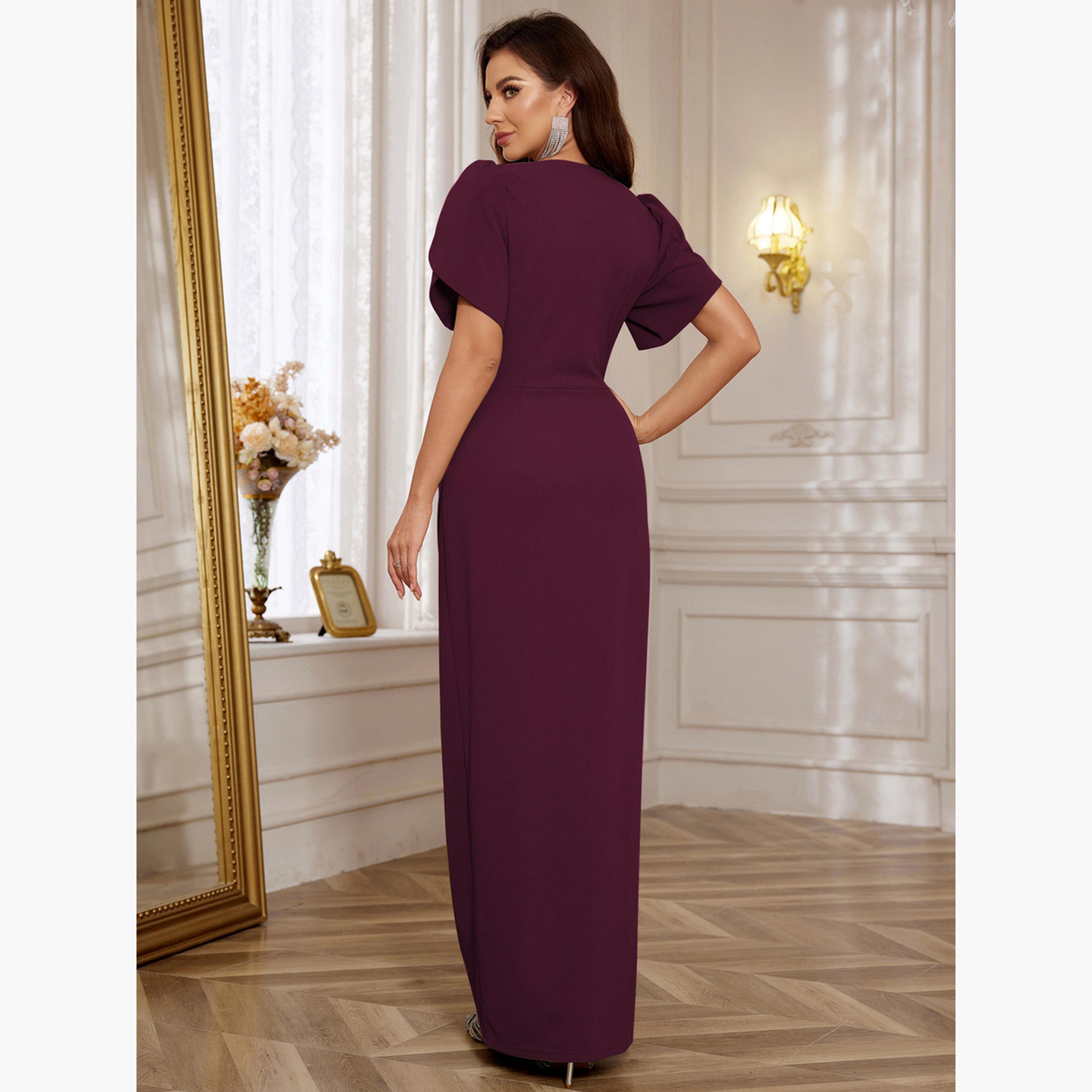 Take Two Women Ruching Detail Puff Sleeve Embellished Maxi Dress-women-clothing-dresses-image-2