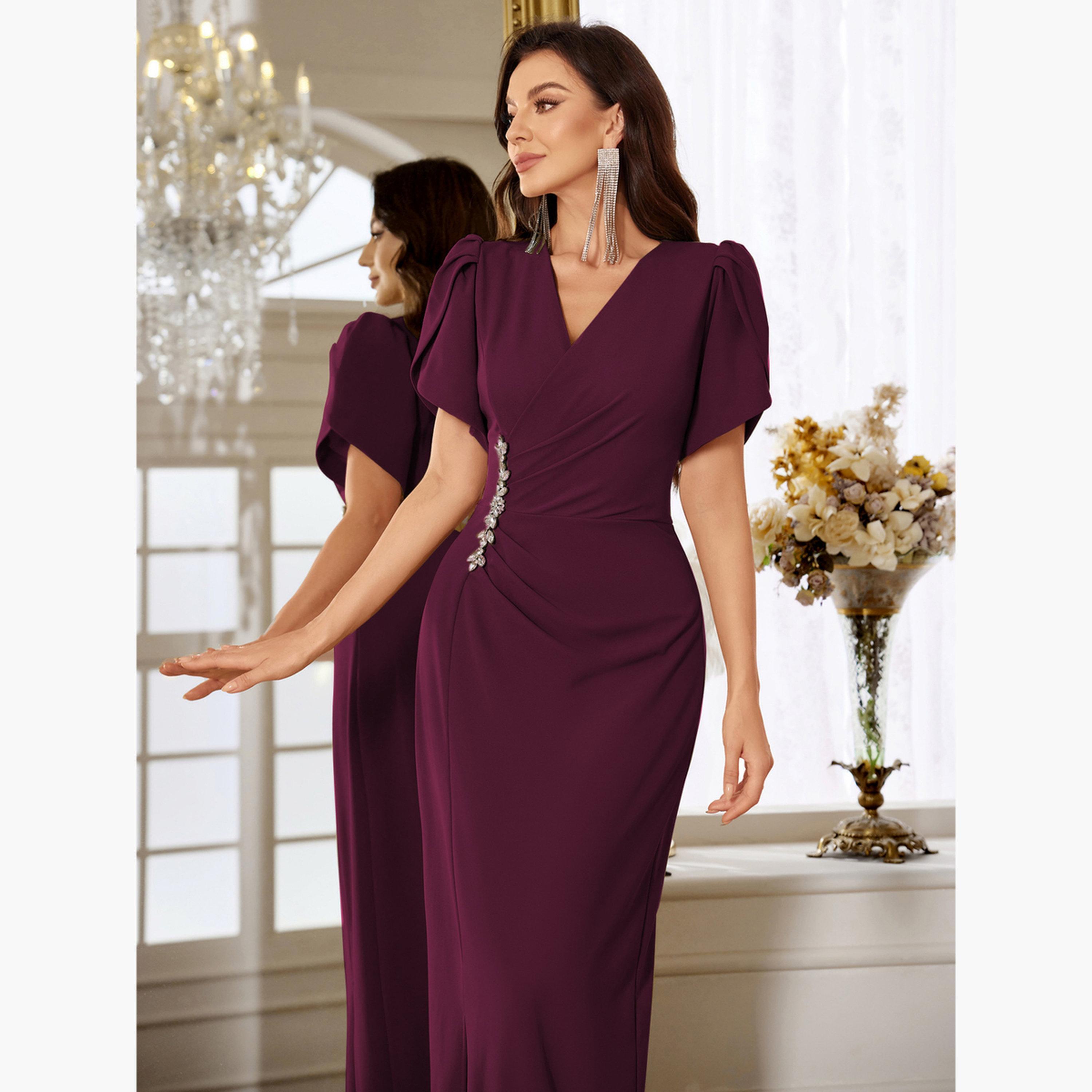 Take Two Women Ruching Detail Puff Sleeve Embellished Maxi Dress-women-clothing-dresses-image-4