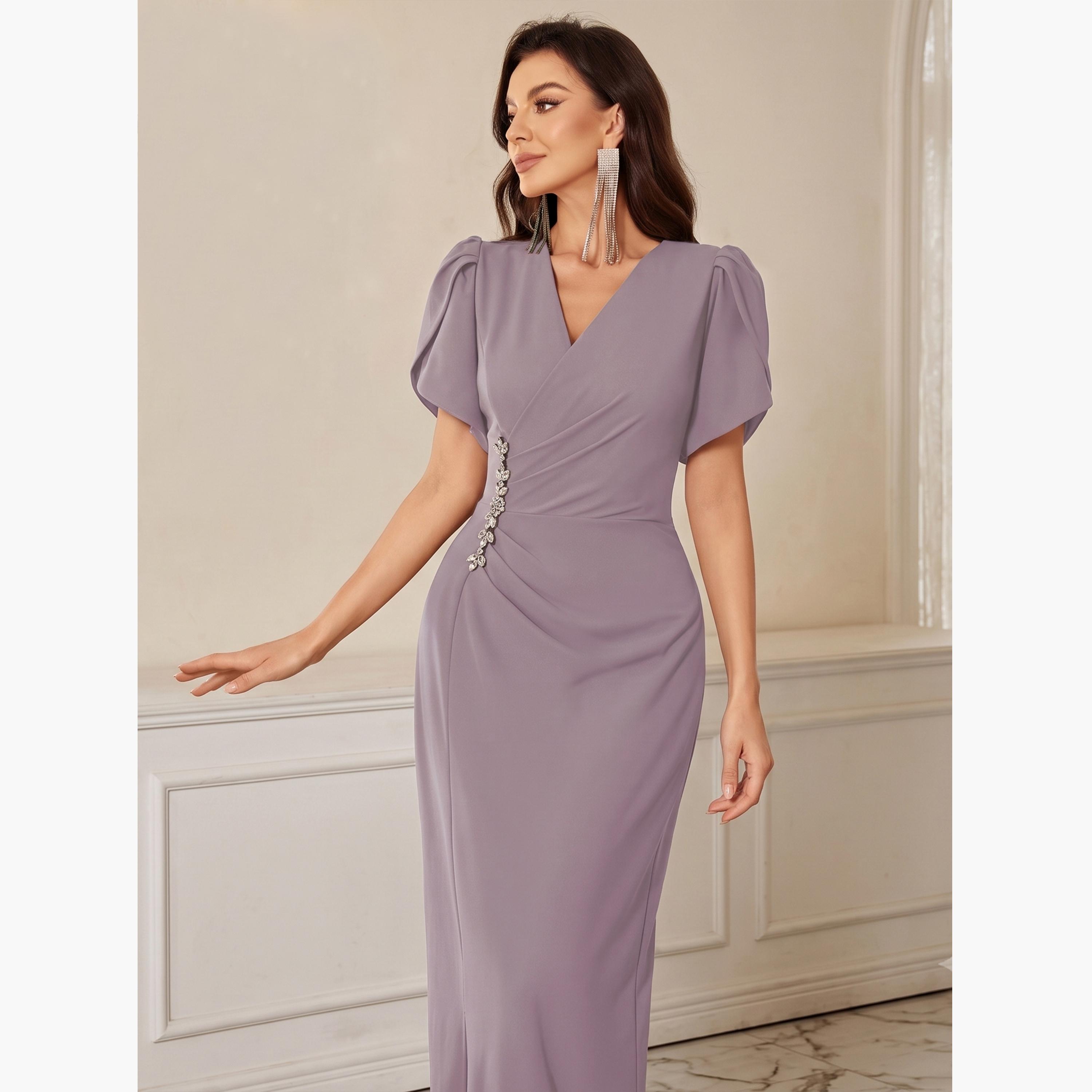تيك تو - فستان ماكسي بنفسجي مزين عند الخصر بأكمام على شكل زهرة التوليب-women-clothing-dresses-image-3
