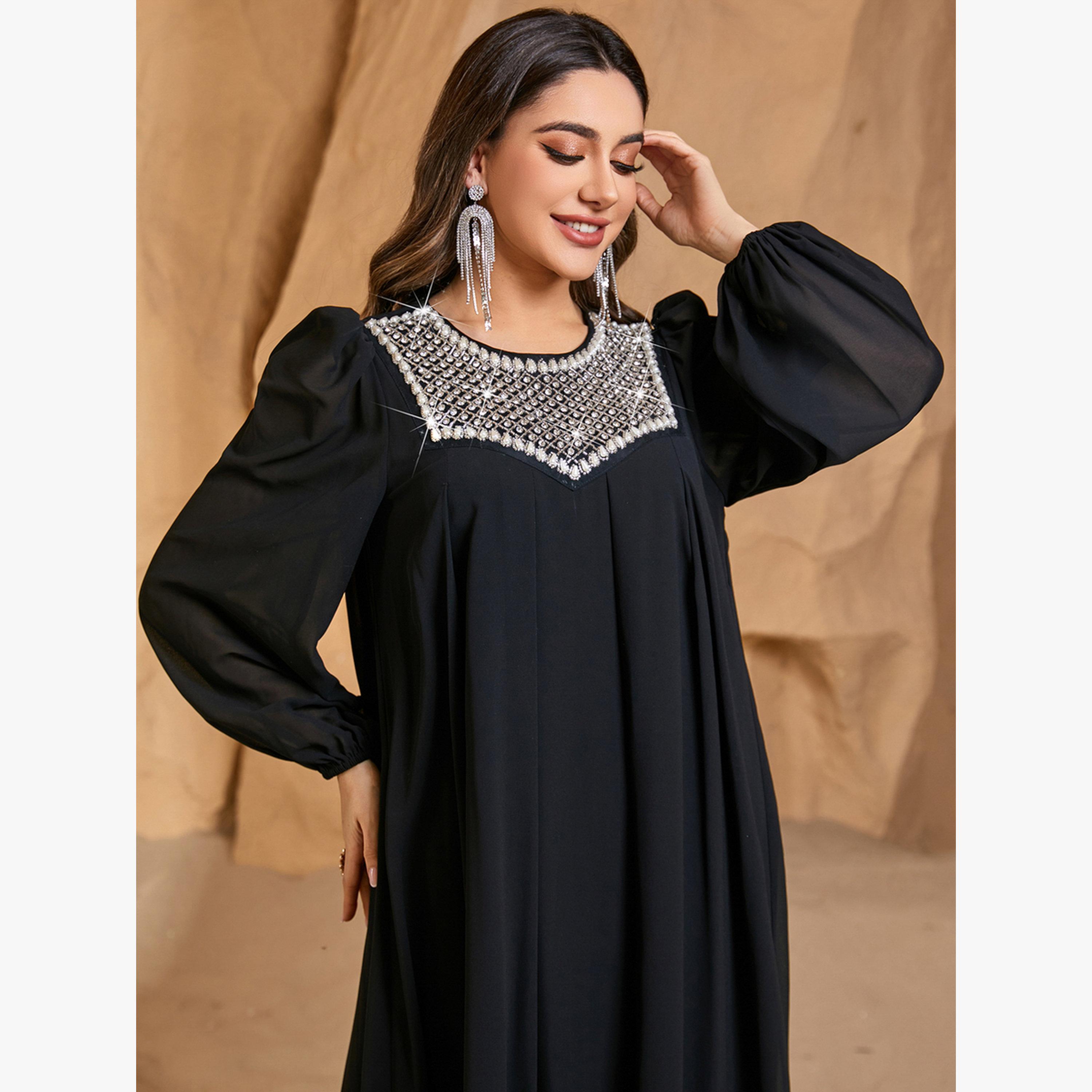 فستان طويل بأكمام بالون ومزين-women-clothing-dresses-image-6