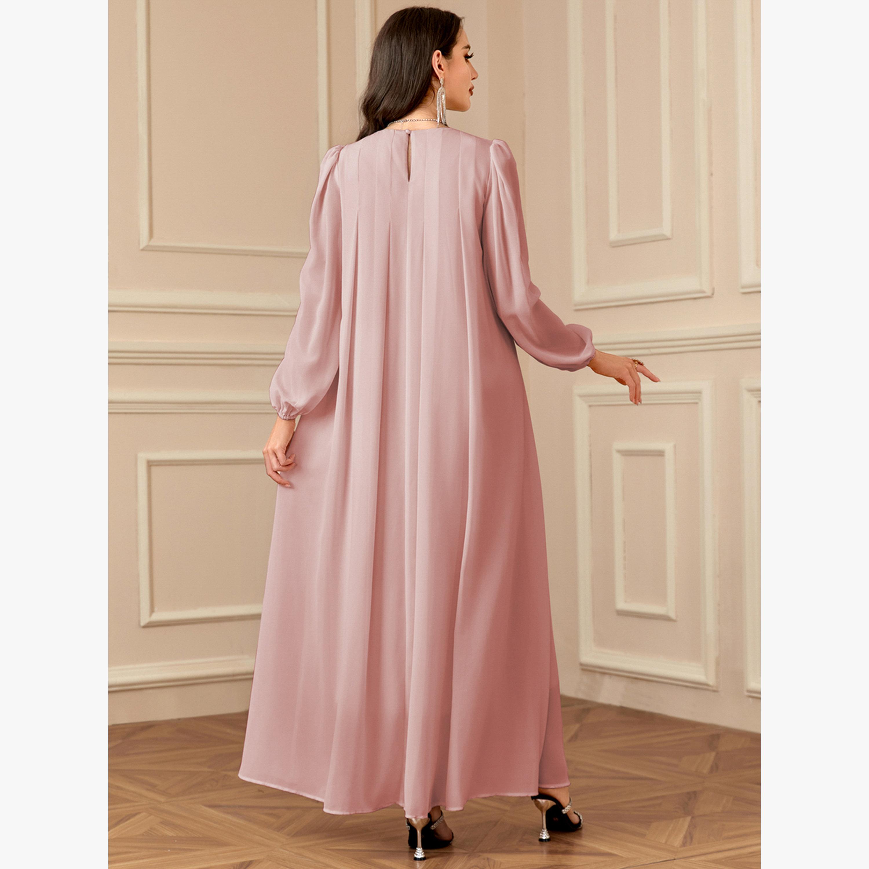 فستان طويل بأكمام بالون ومزين-women-clothing-dresses-image-2