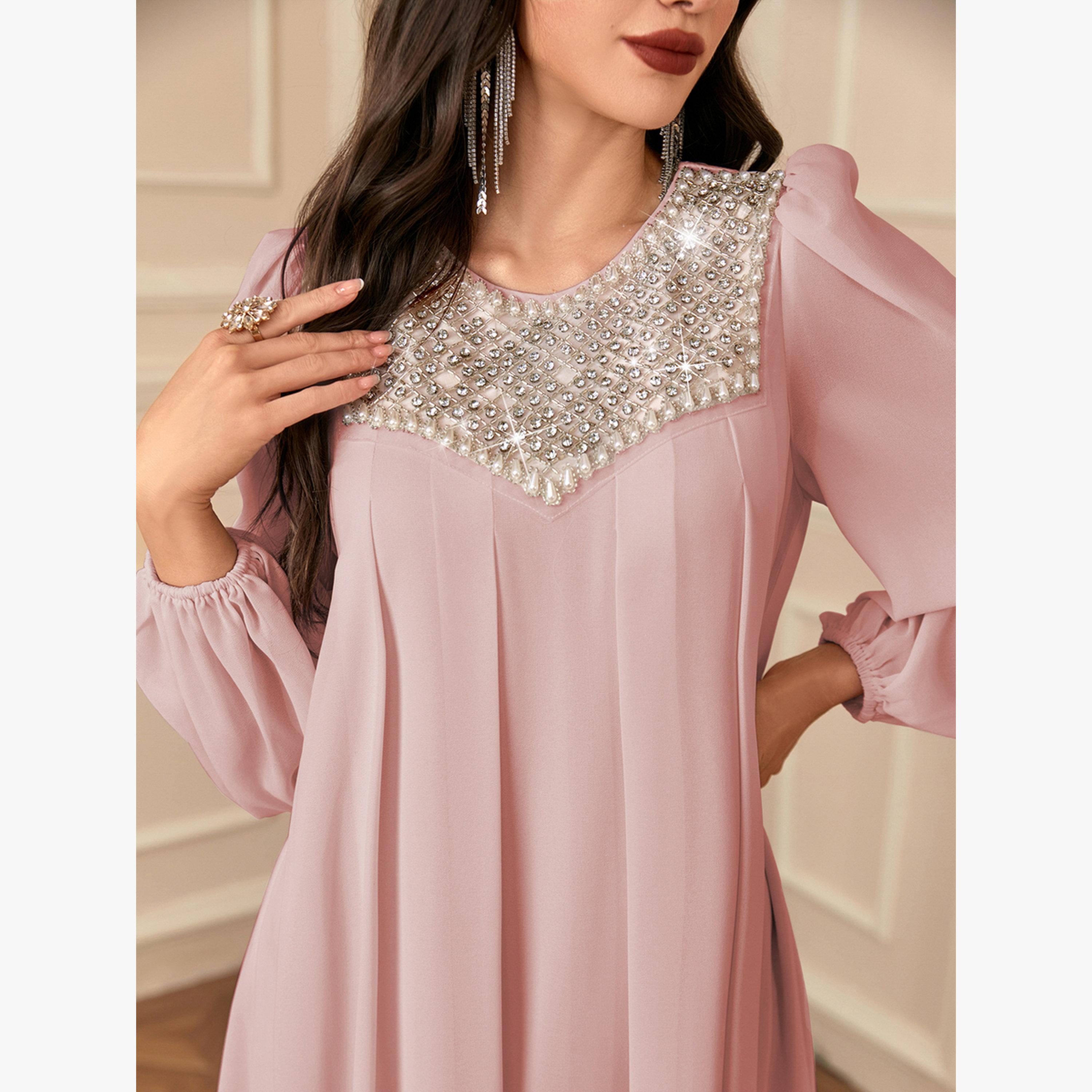 Take Two Pink Embellished Balloon Sleeve Maxi Dress-women-clothing-dresses-image-6
