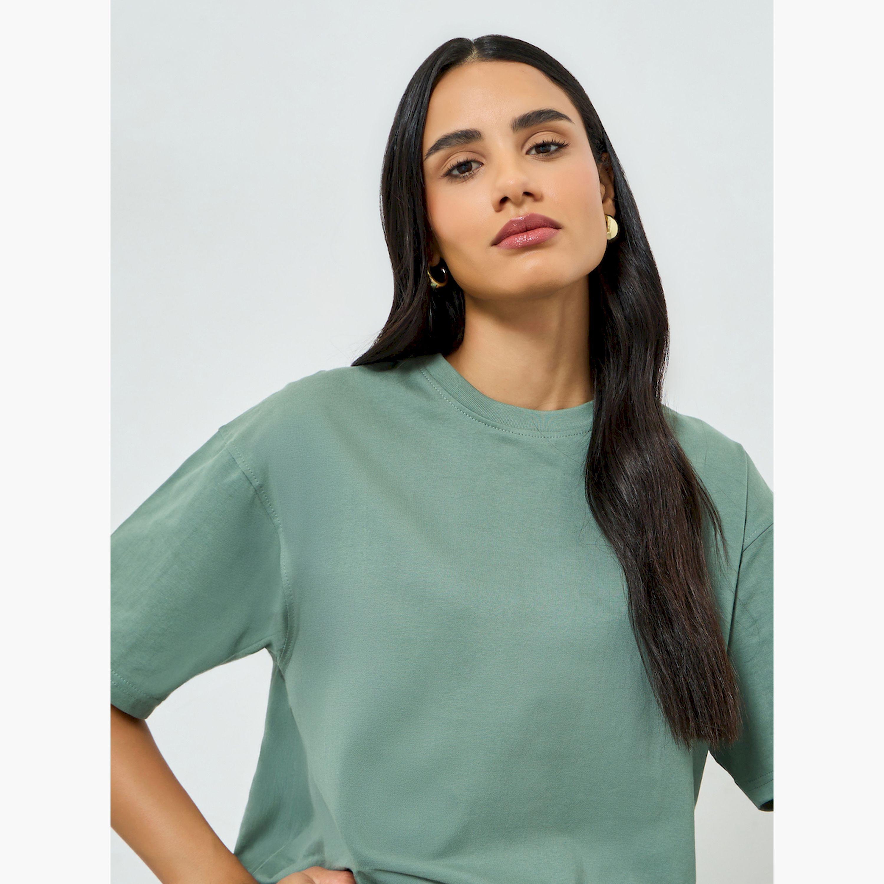 Styli Green Oversized Cotton T-Shirt-women-clothing-tshirts-image-3