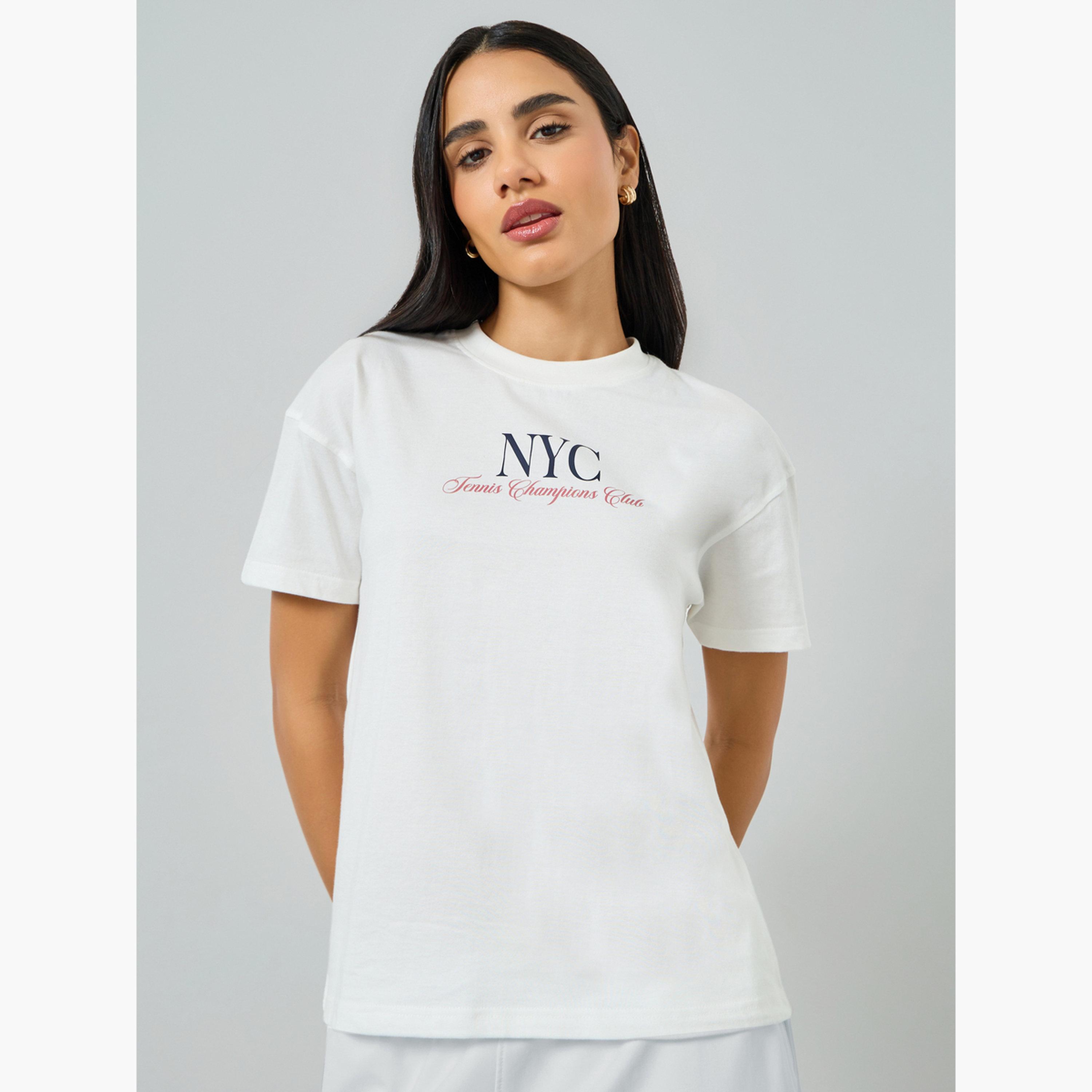 Styli White NYC Print Cotton T-Shirt-women-clothing-tshirts-image-1
