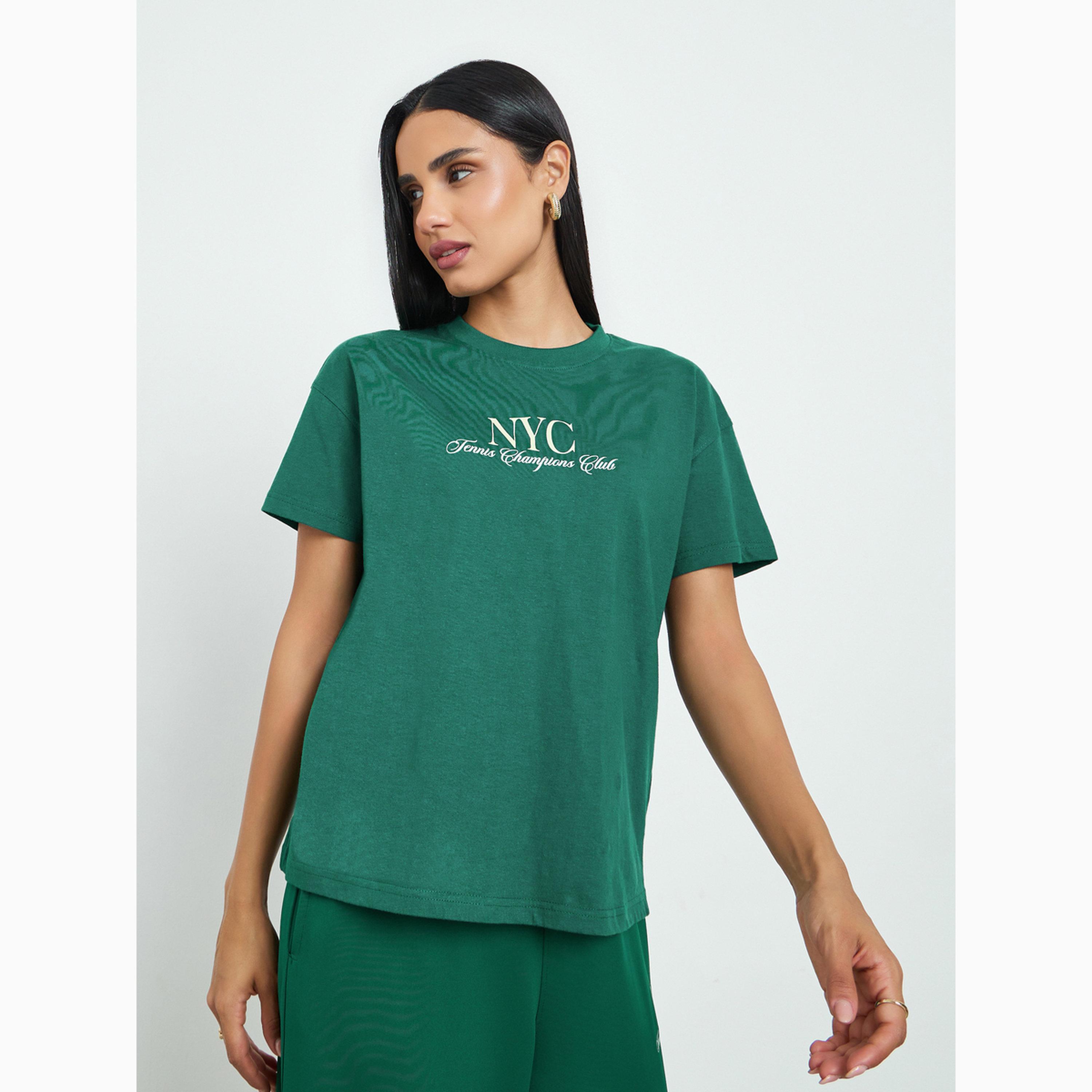 Styli Green NYC Slogan Print Cotton T-Shirt-women-clothing-tshirts-image-4