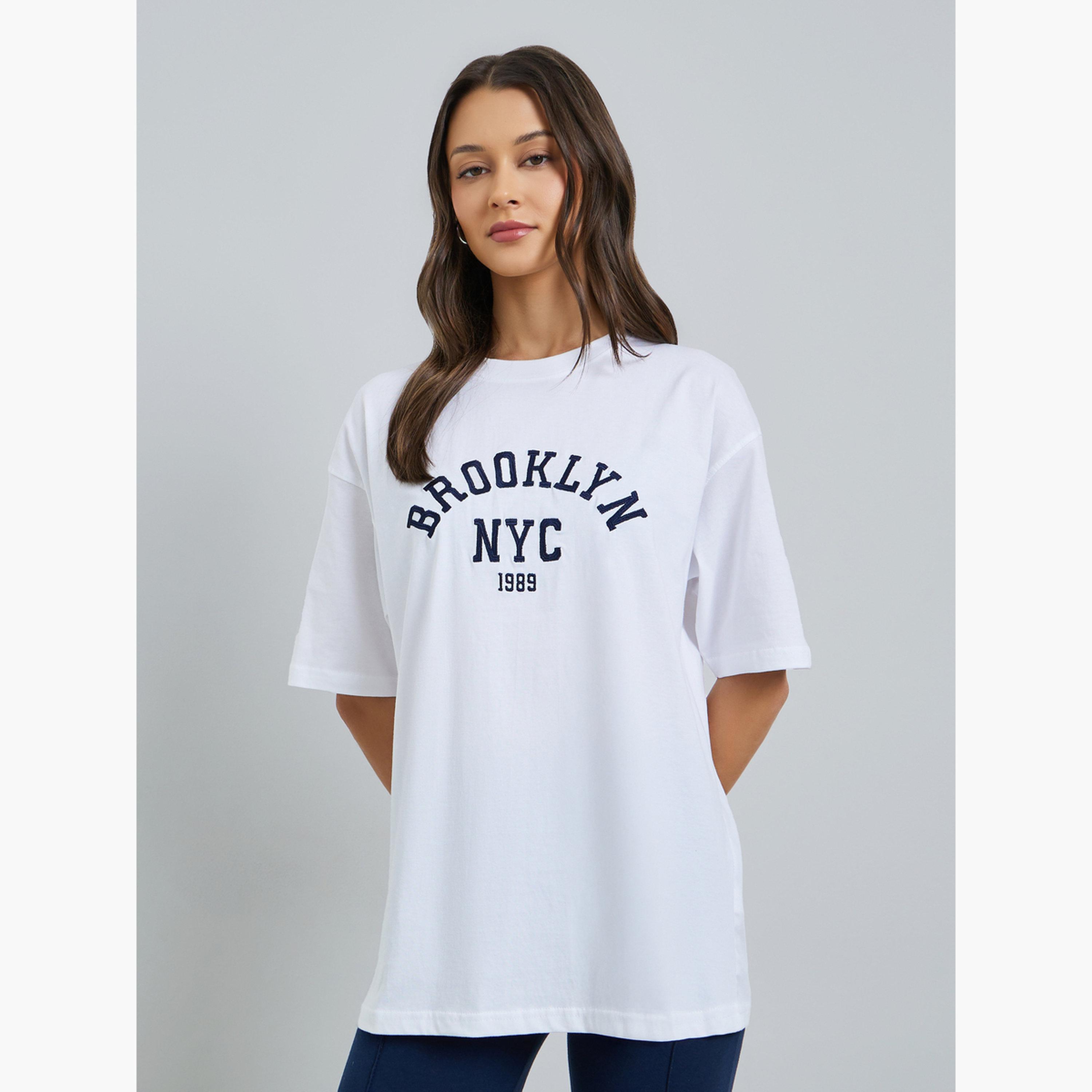 Styli White Embroidered Oversized Cotton T-Shirt-women-clothing-tshirts-image-1