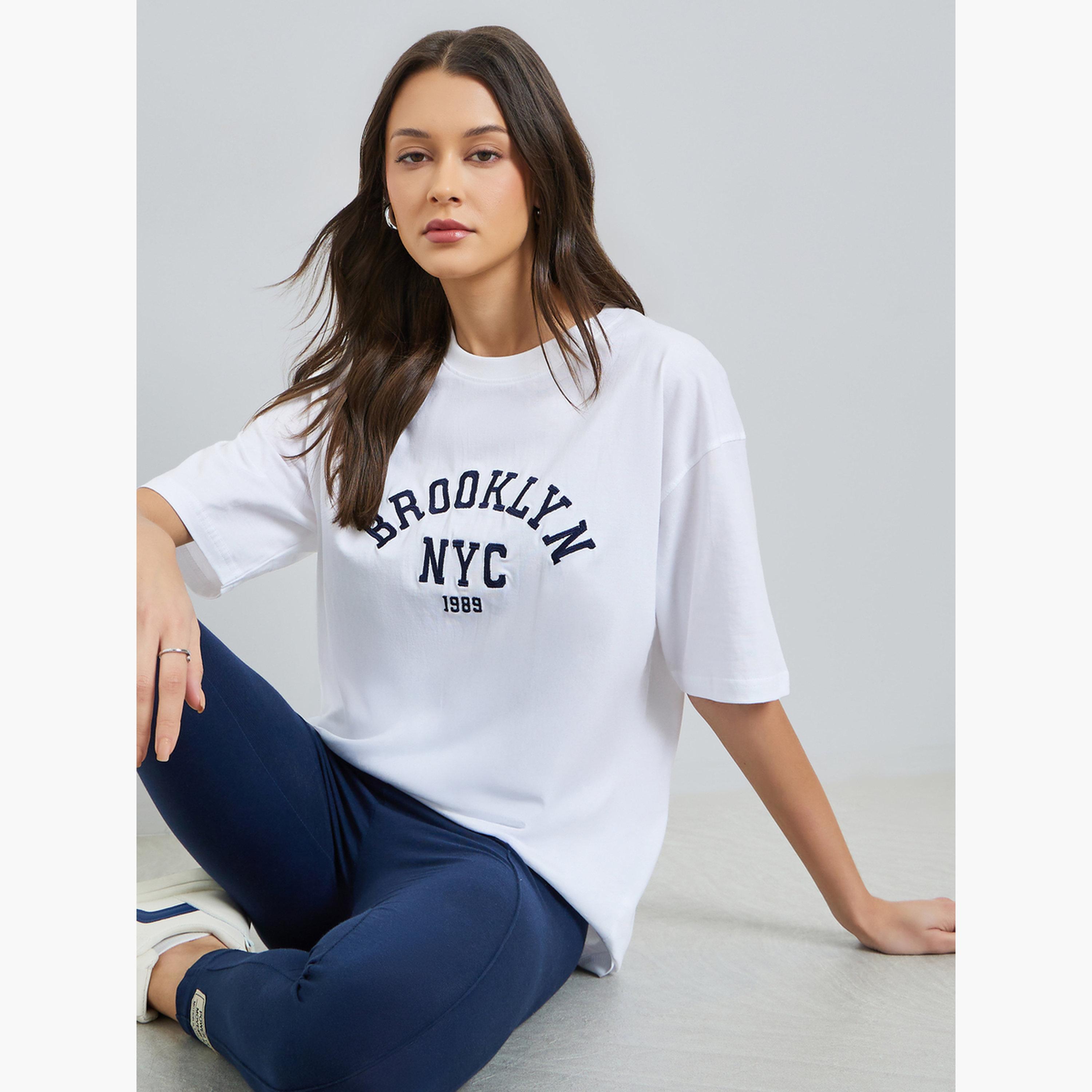 Styli White Embroidered Oversized Cotton T-Shirt-women-clothing-tshirts-image-3