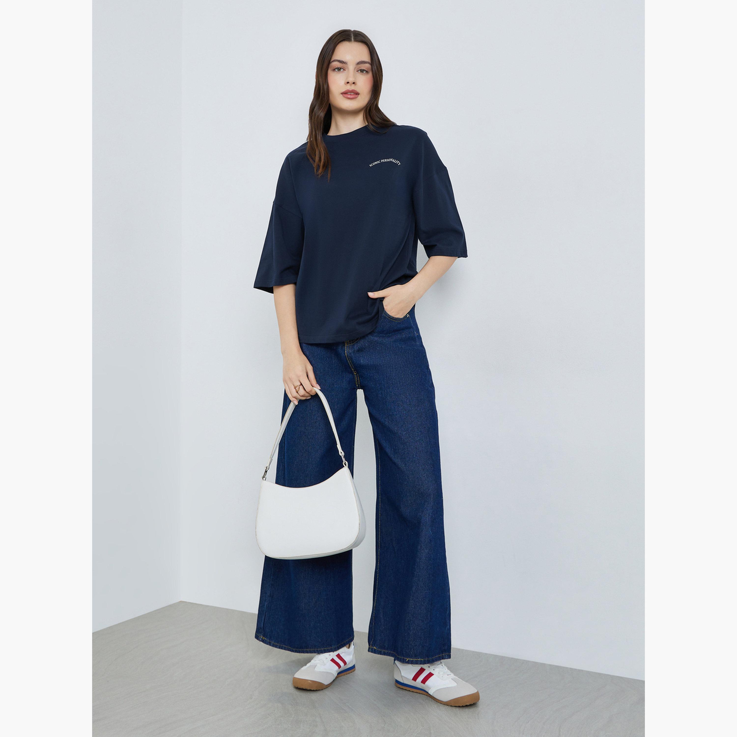 تيشيرت قطن بياقة دائرية فضفاض-women-clothing-tshirts-image-2