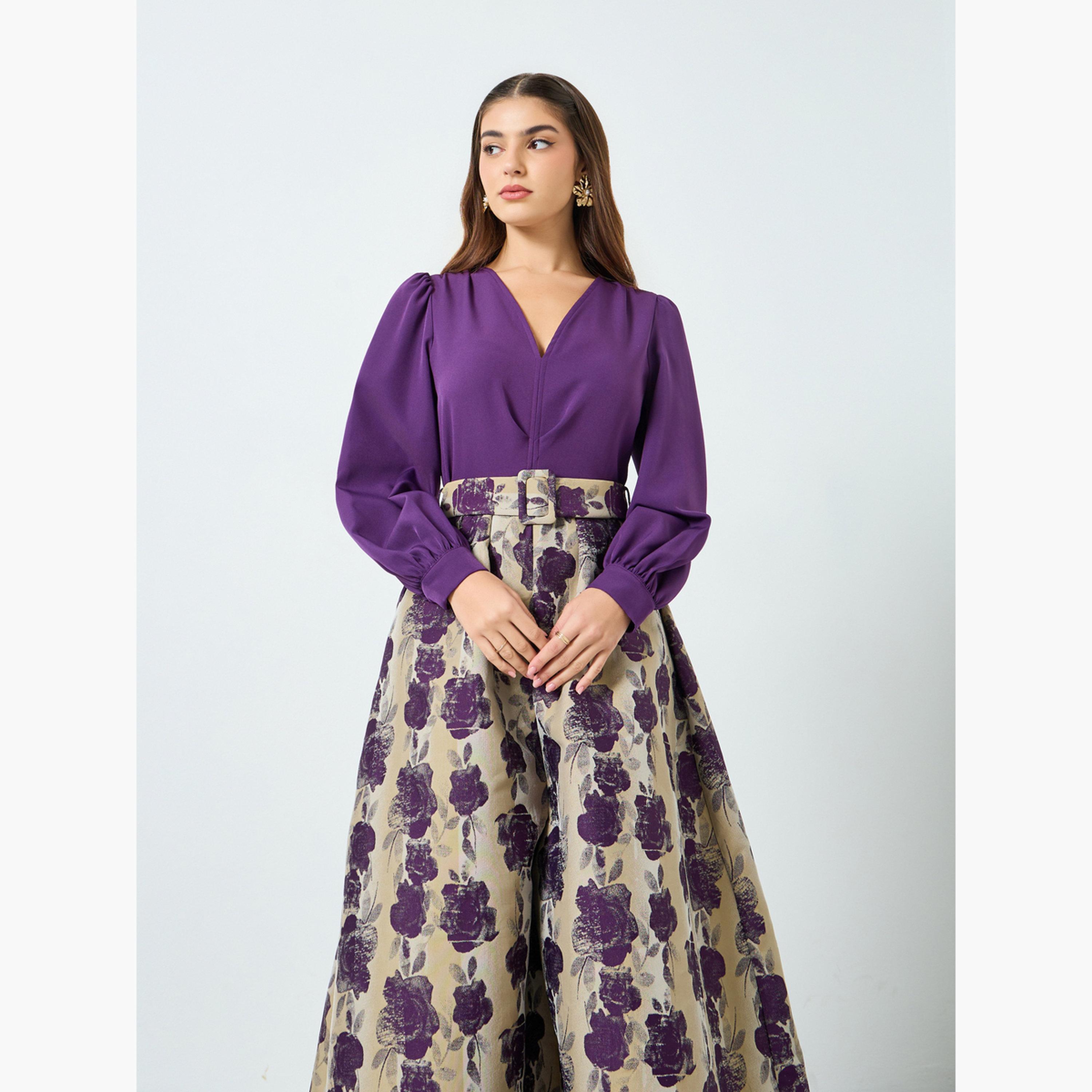 فستان طويل بأكمام بالون وطبعة أزهار-women-clothing-dresses-image-3