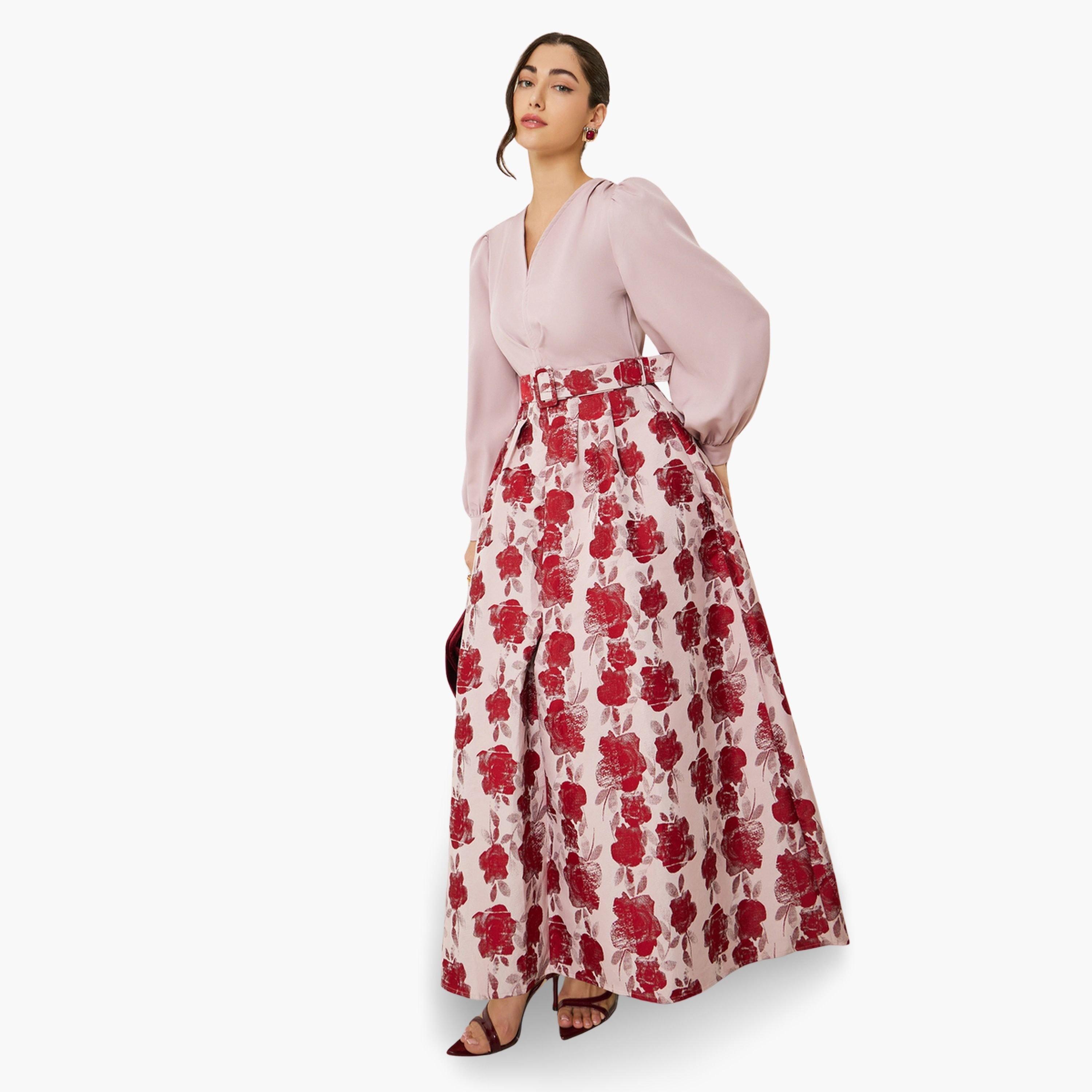 فستان طويل بطبعة زهور وأكمام منفوخة-women-clothing-dresses-image-1
