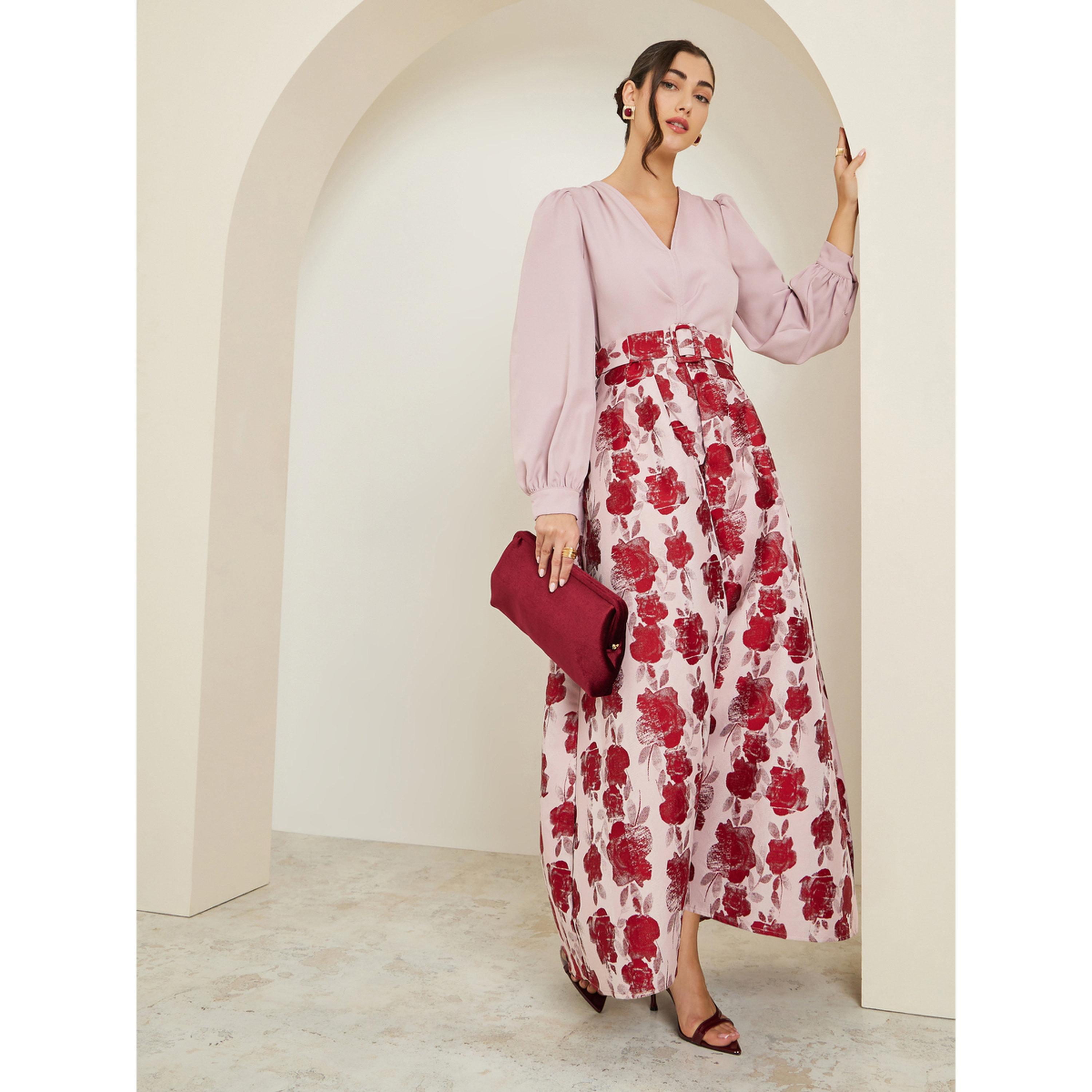 فستان طويل بطبعة زهور وأكمام منفوخة-women-clothing-dresses-image-3