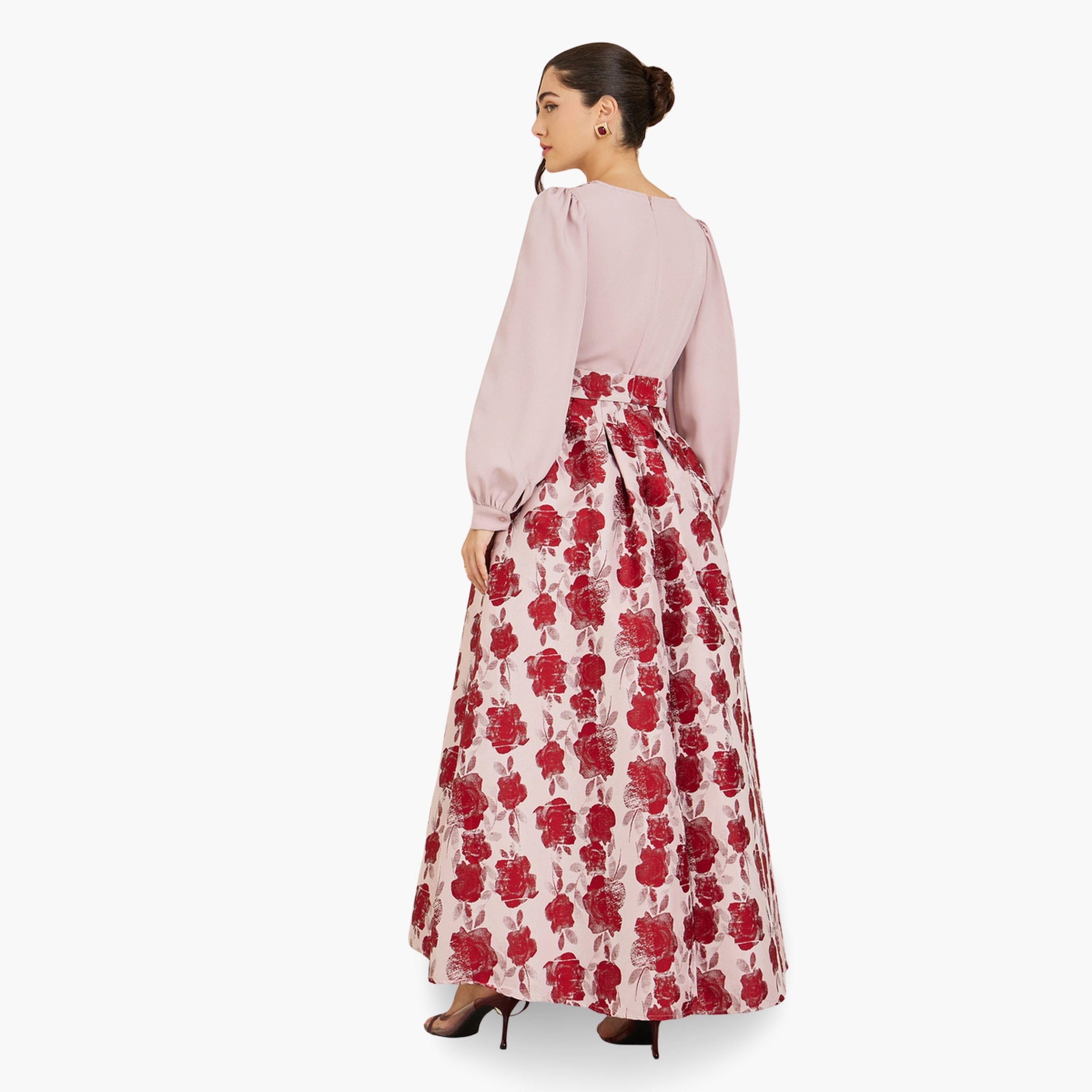 فستان طويل بطبعة زهور وأكمام منفوخة-women-clothing-dresses-image-4