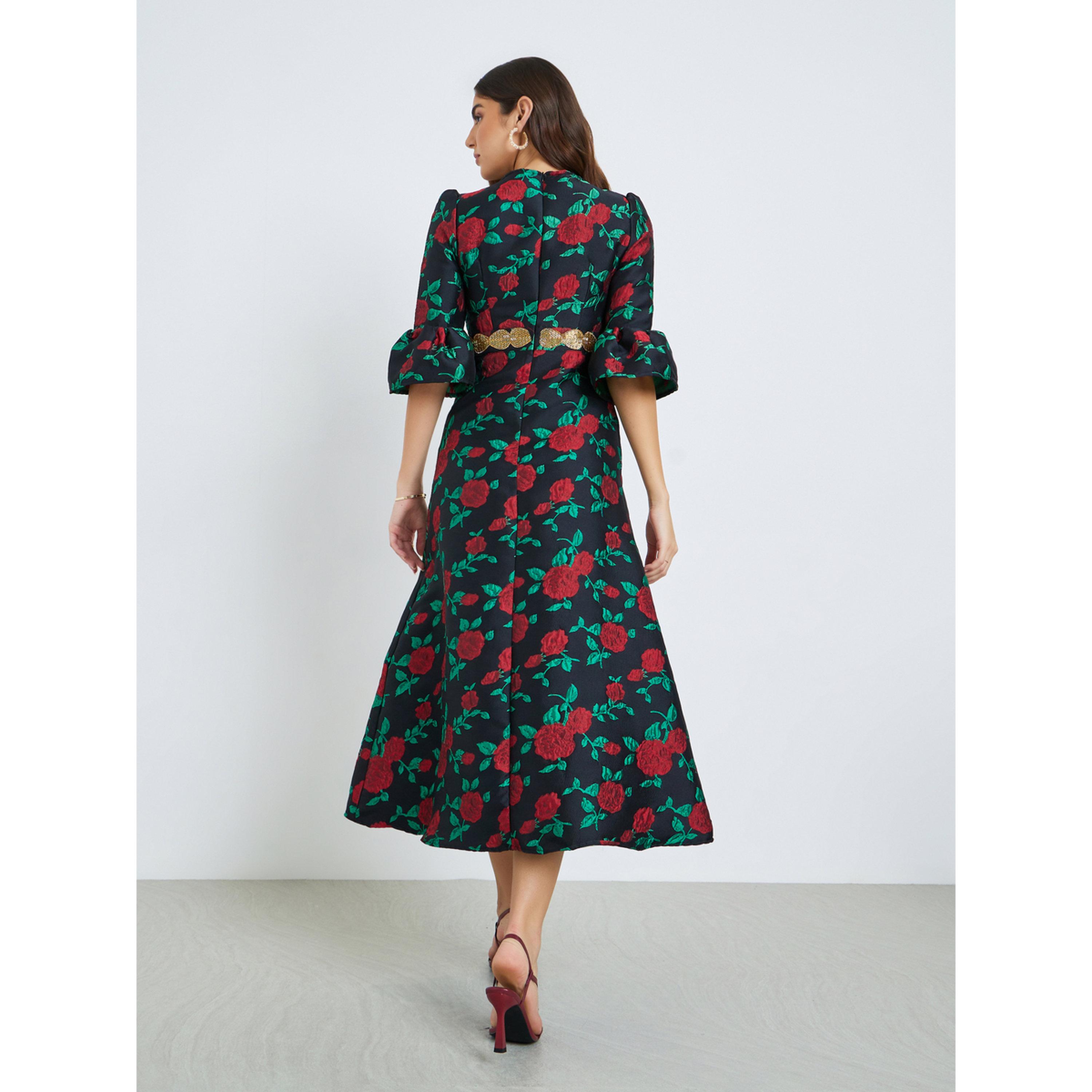 فستان ميدي نسائي مزين بنقشة زهور-women-clothing-dresses-image-4