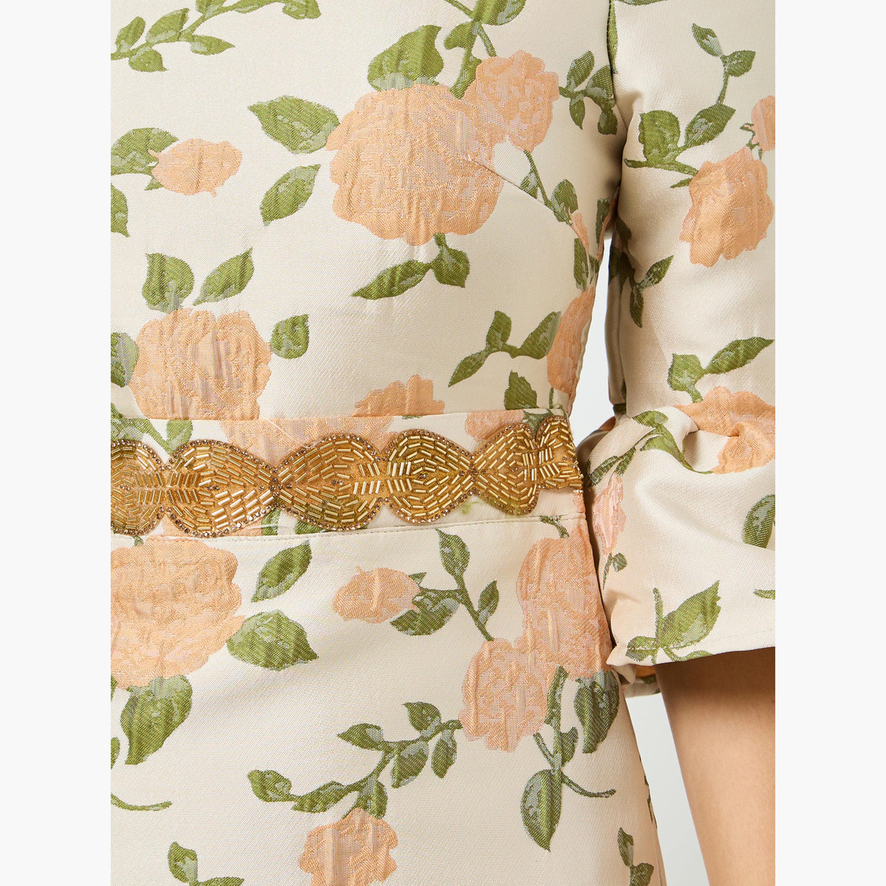Styli Women Beige Floral Maxi Dress with 3/4 Sleeves-women-clothing-dresses-image-5
