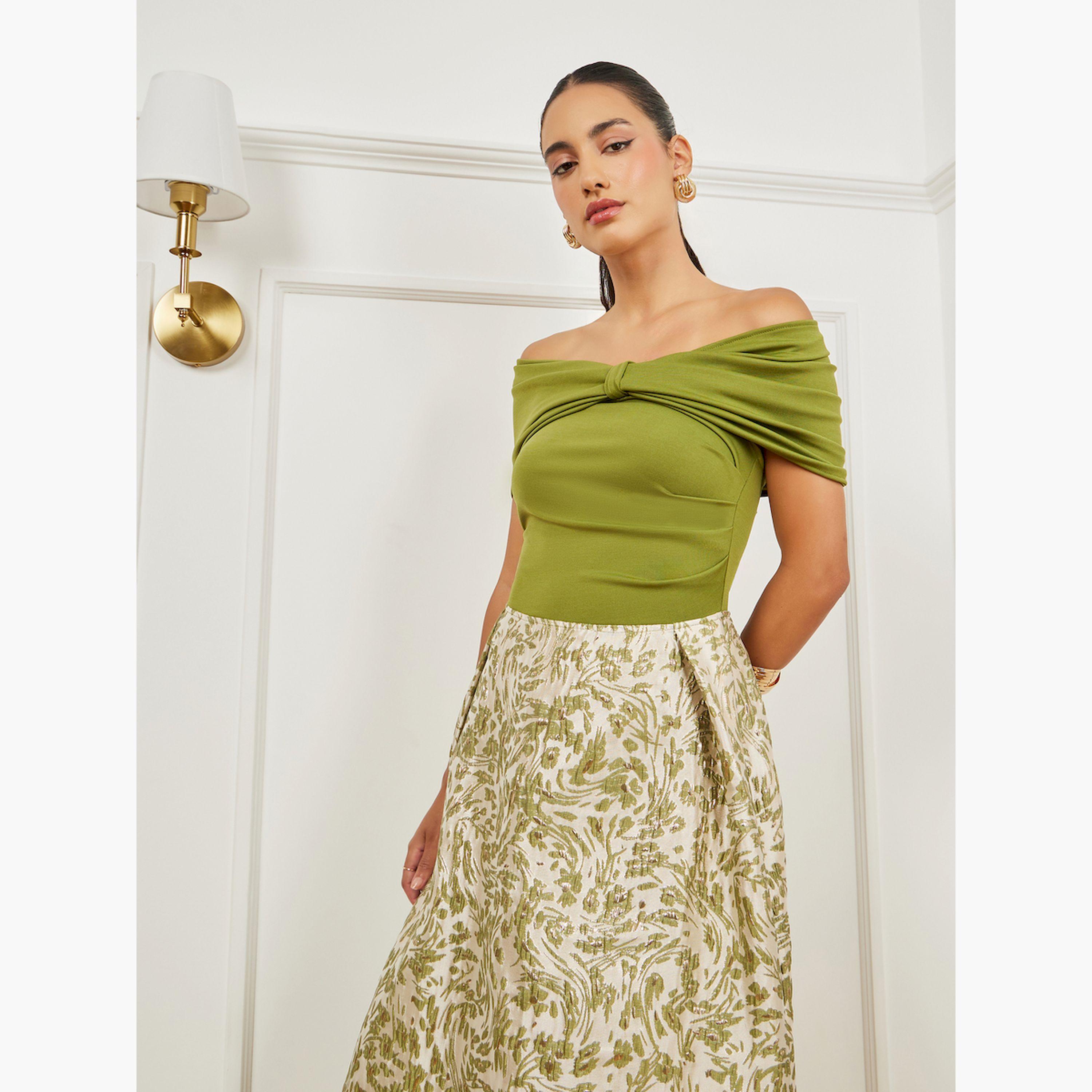 فستان طويل جاكار بأكتاف مكشوفة وحافة واسعة-women-clothing-dresses-image-2
