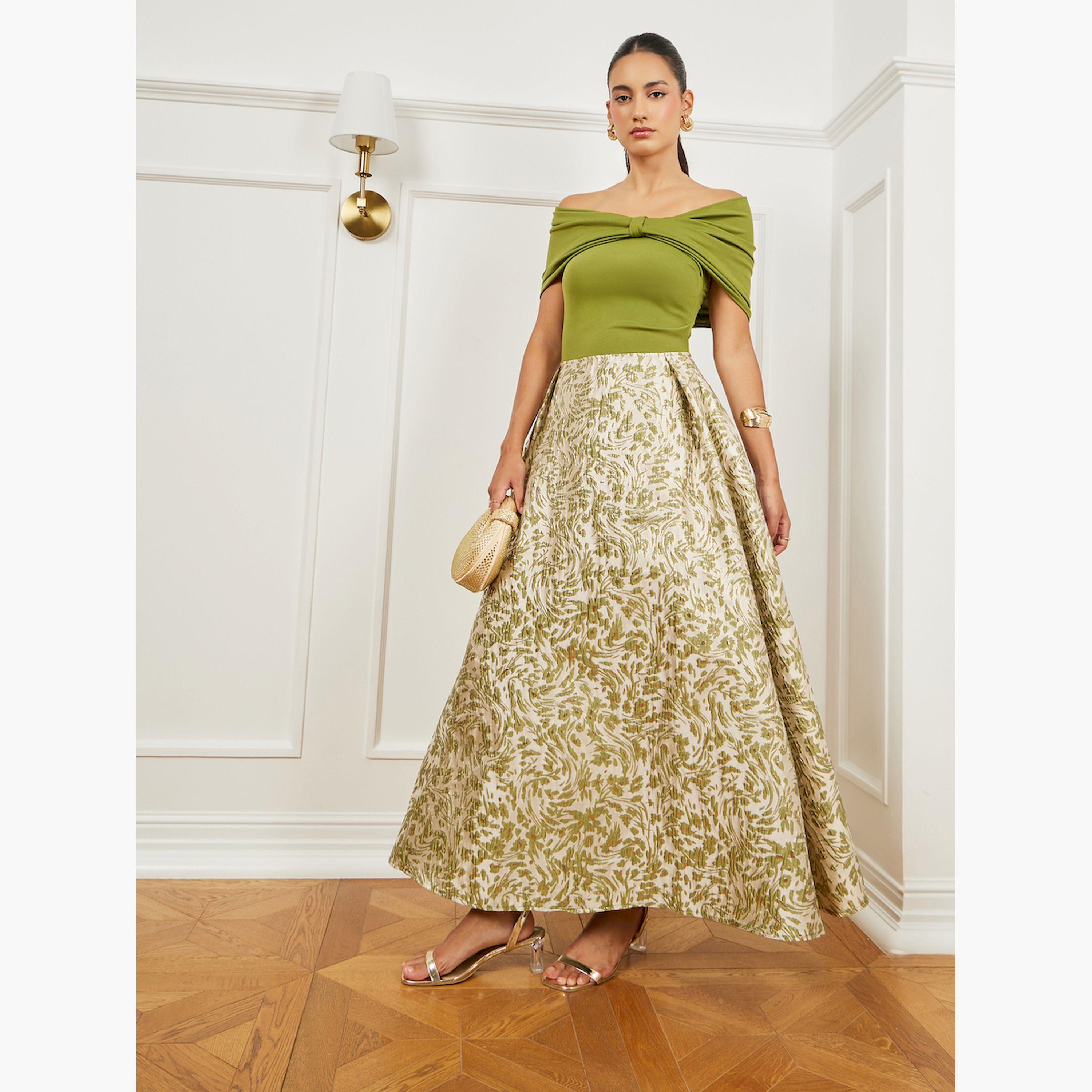 فستان طويل جاكار بأكتاف مكشوفة وحافة واسعة-women-clothing-dresses-image-3