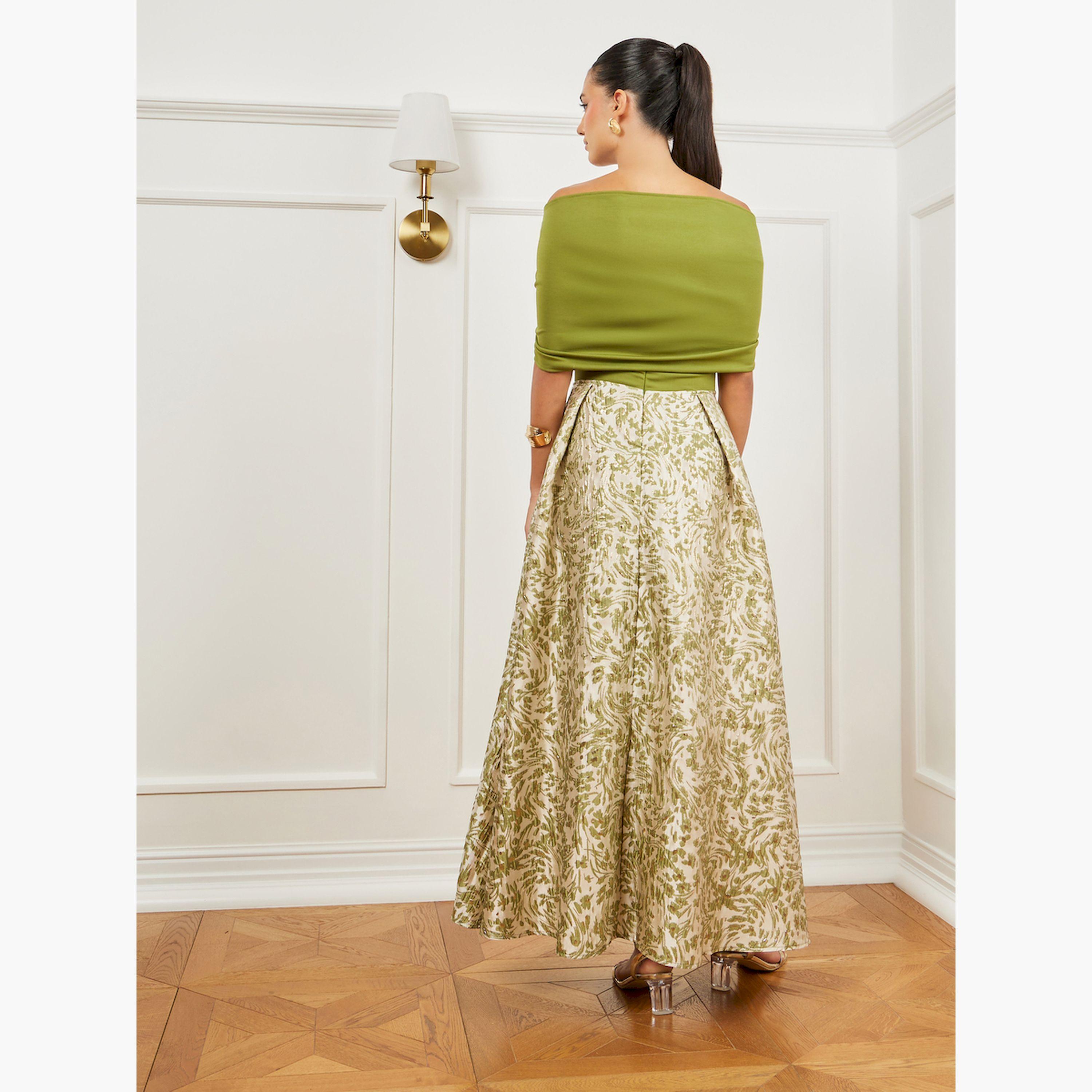 فستان طويل جاكار بأكتاف مكشوفة وحافة واسعة-women-clothing-dresses-image-4