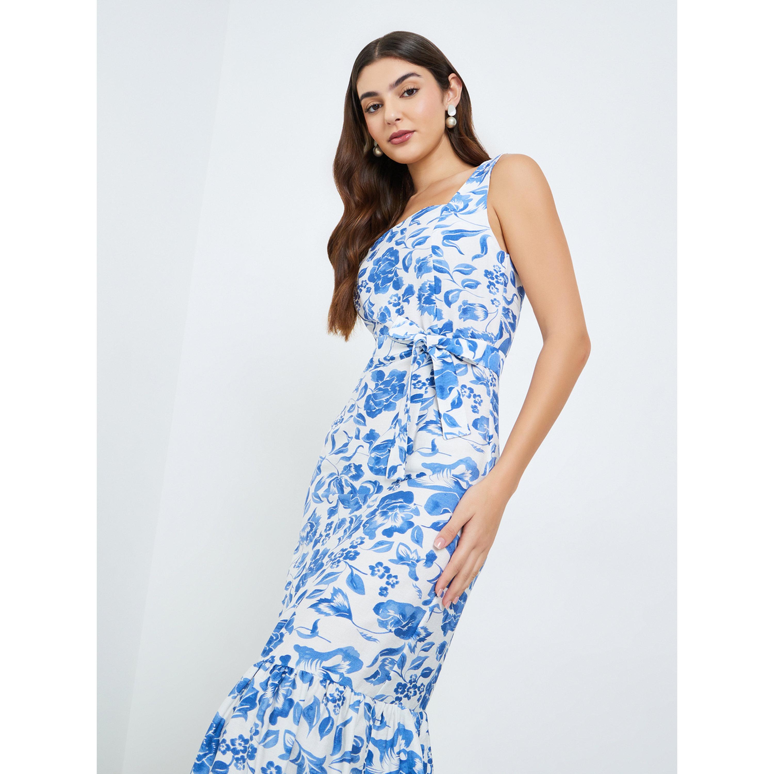 Styli Women Blue Floral Print Strappy A-Line Midi Dress-women-clothing-dresses-image-2