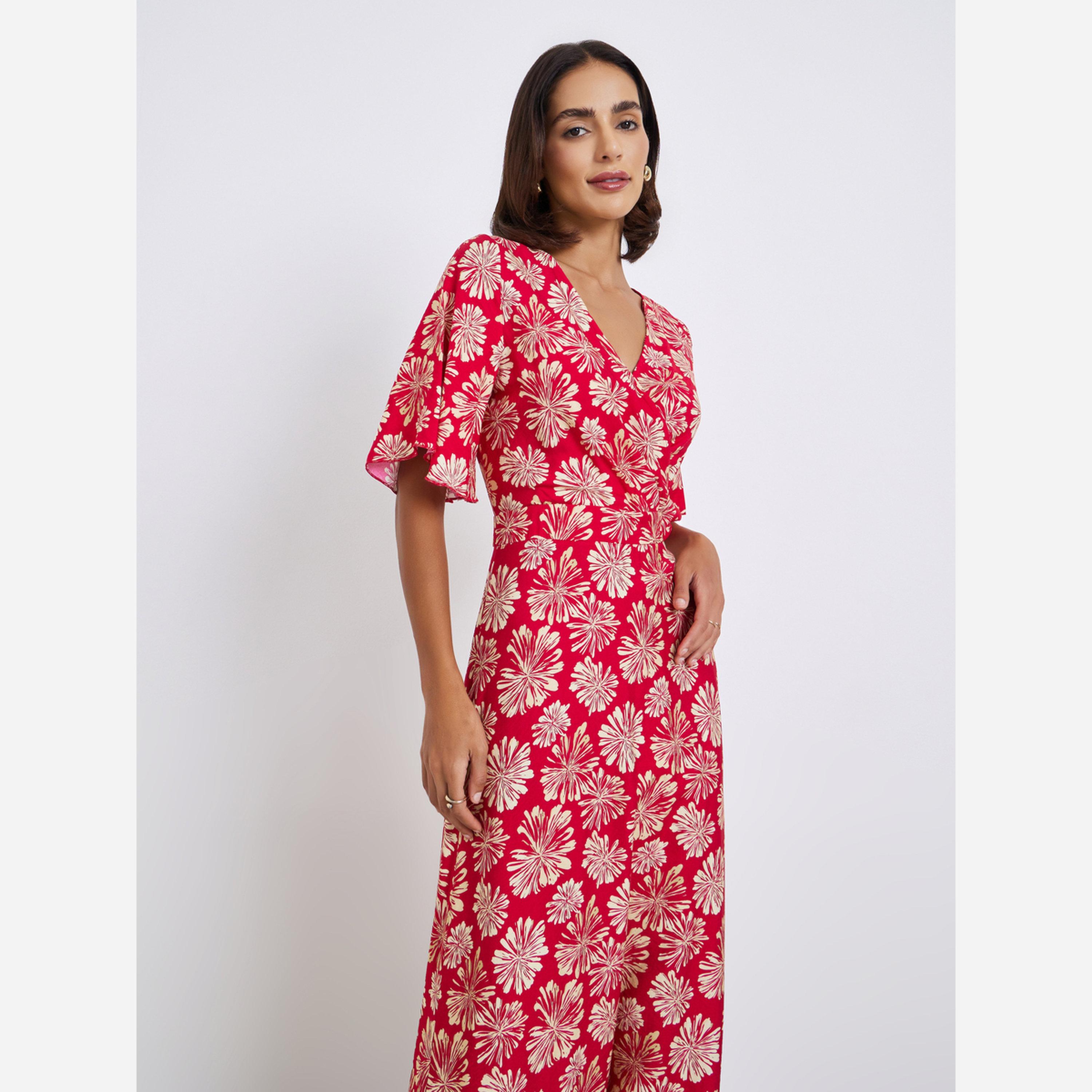 ستايلي - فستان متوسط الطول تصميم A وأكمام نصفية مزينة بالزهور-women-clothing-dresses-image-2
