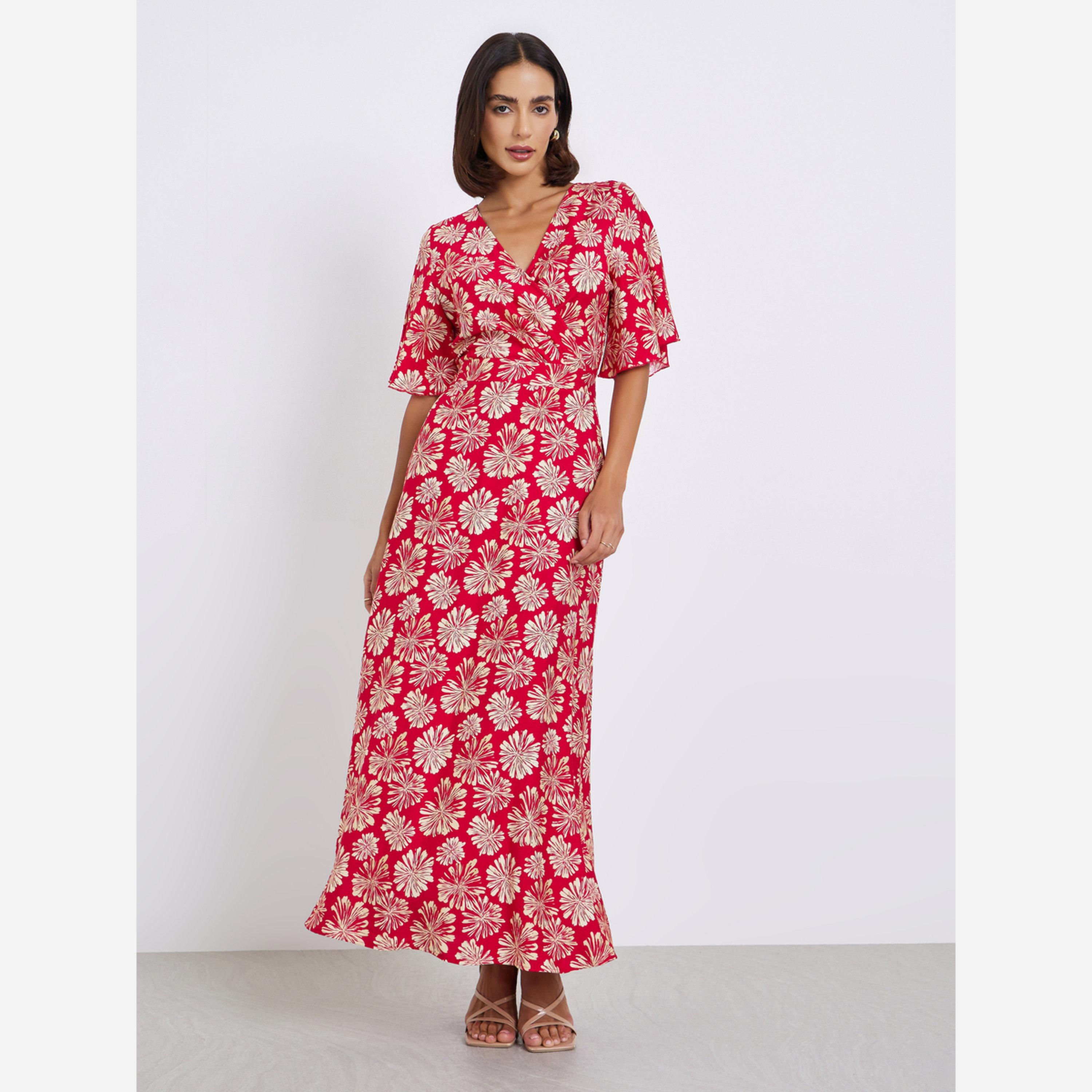 Styli Floral Half Sleeves A-Line Maxi Dress-women-clothing-dresses-image-3