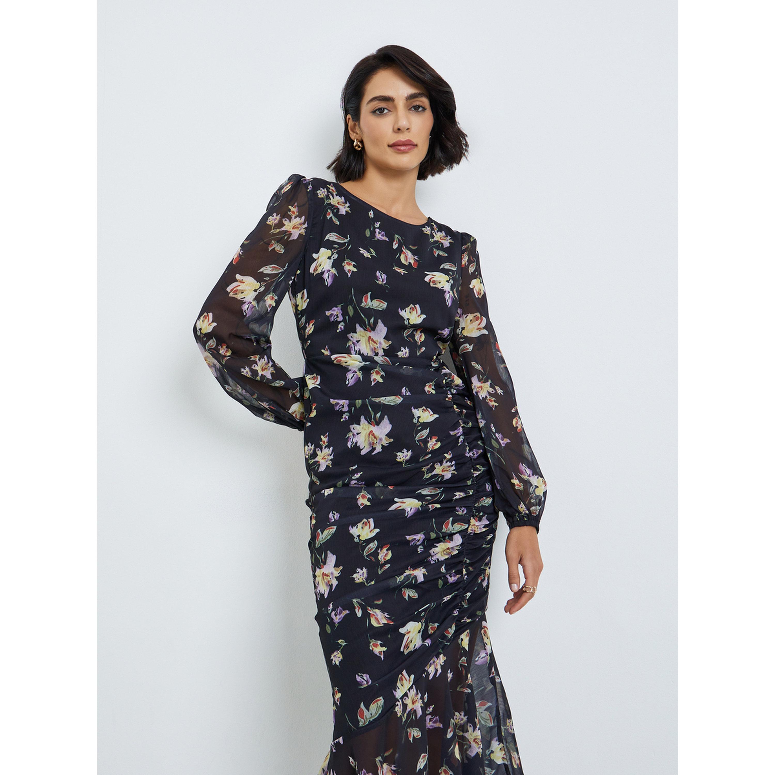 Styli Women Floral Print Ruffled Hem Maxi Dress-women-clothing-dresses-image-2
