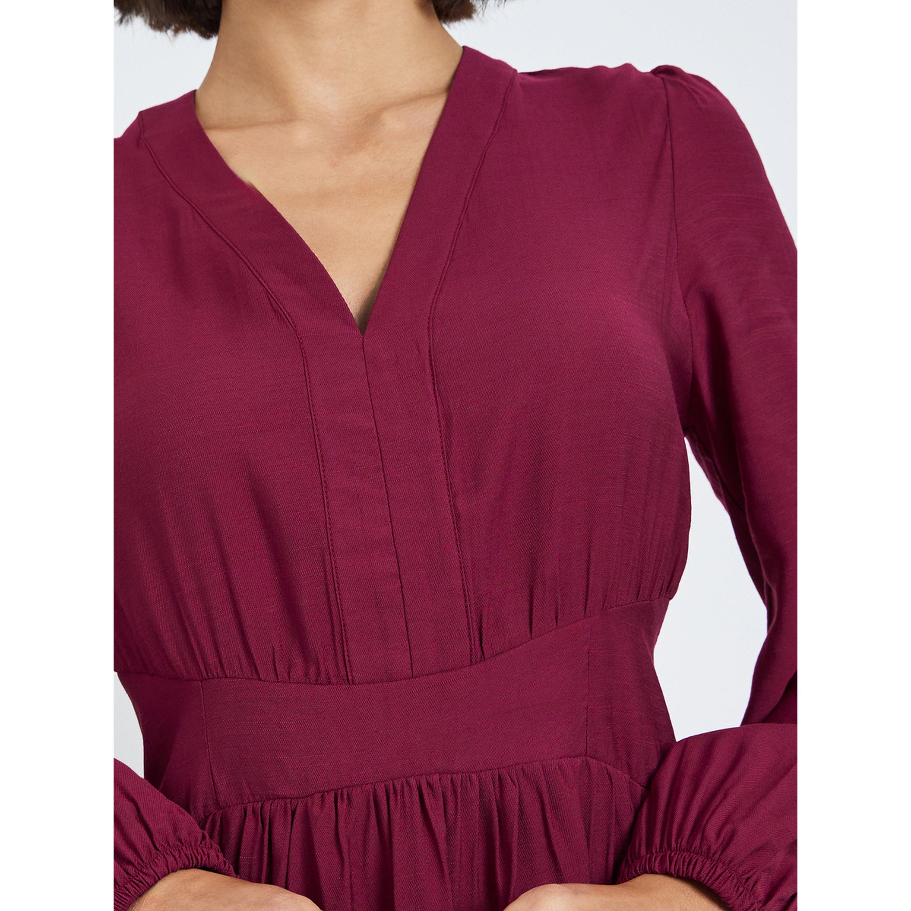 فستان ميدي نسائي بأكمام منفوخة وحافة واسعة-women-clothing-dresses-image-5