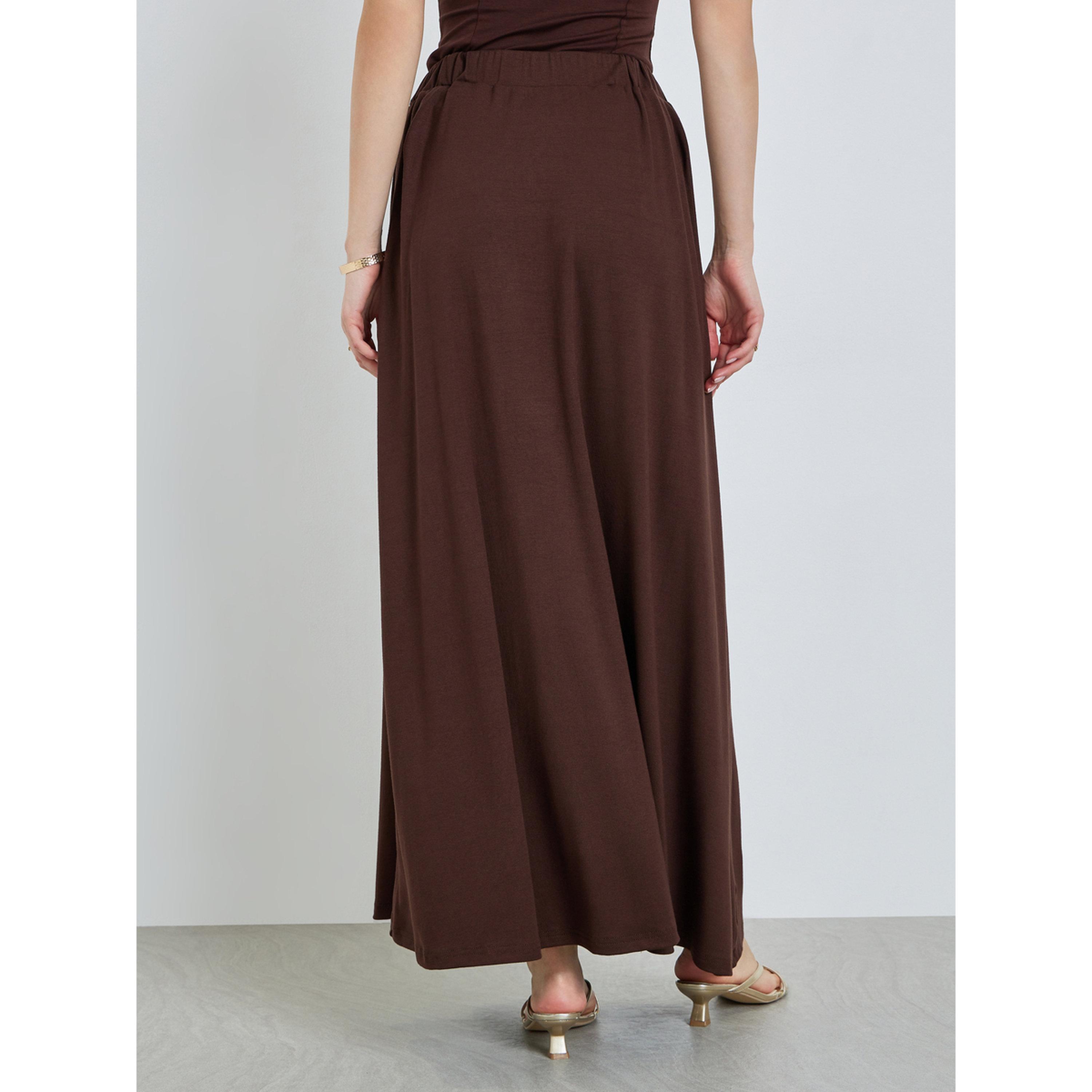 Styli Women Brown Maxi Skirt with Side Slit-women-clothing-bottoms-skirts-image-4