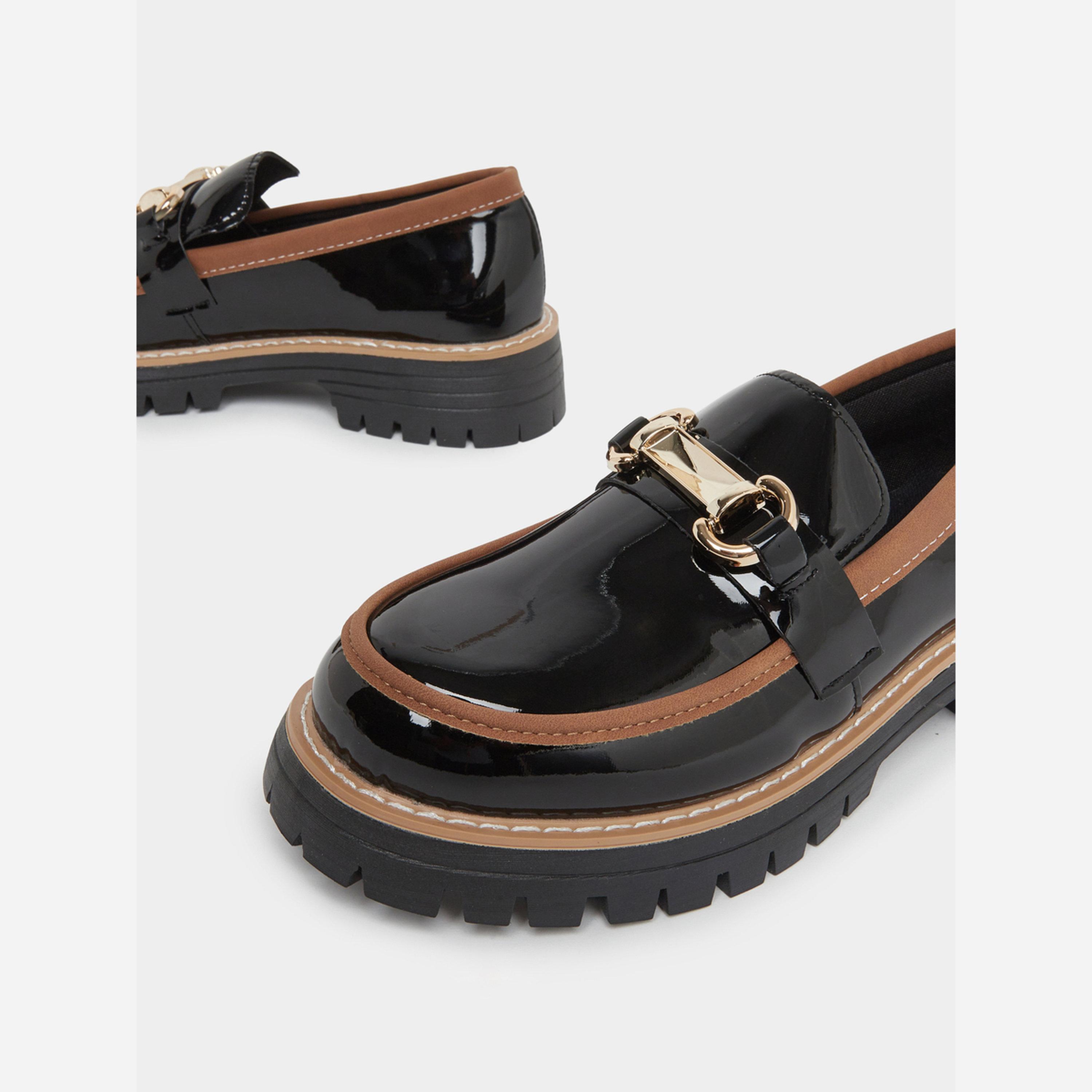 تيك تو - حذاء رياضي ذو نعل سميك بمشبك معدني لون أسود-women-shoes-loafersandmoccasins-image-3