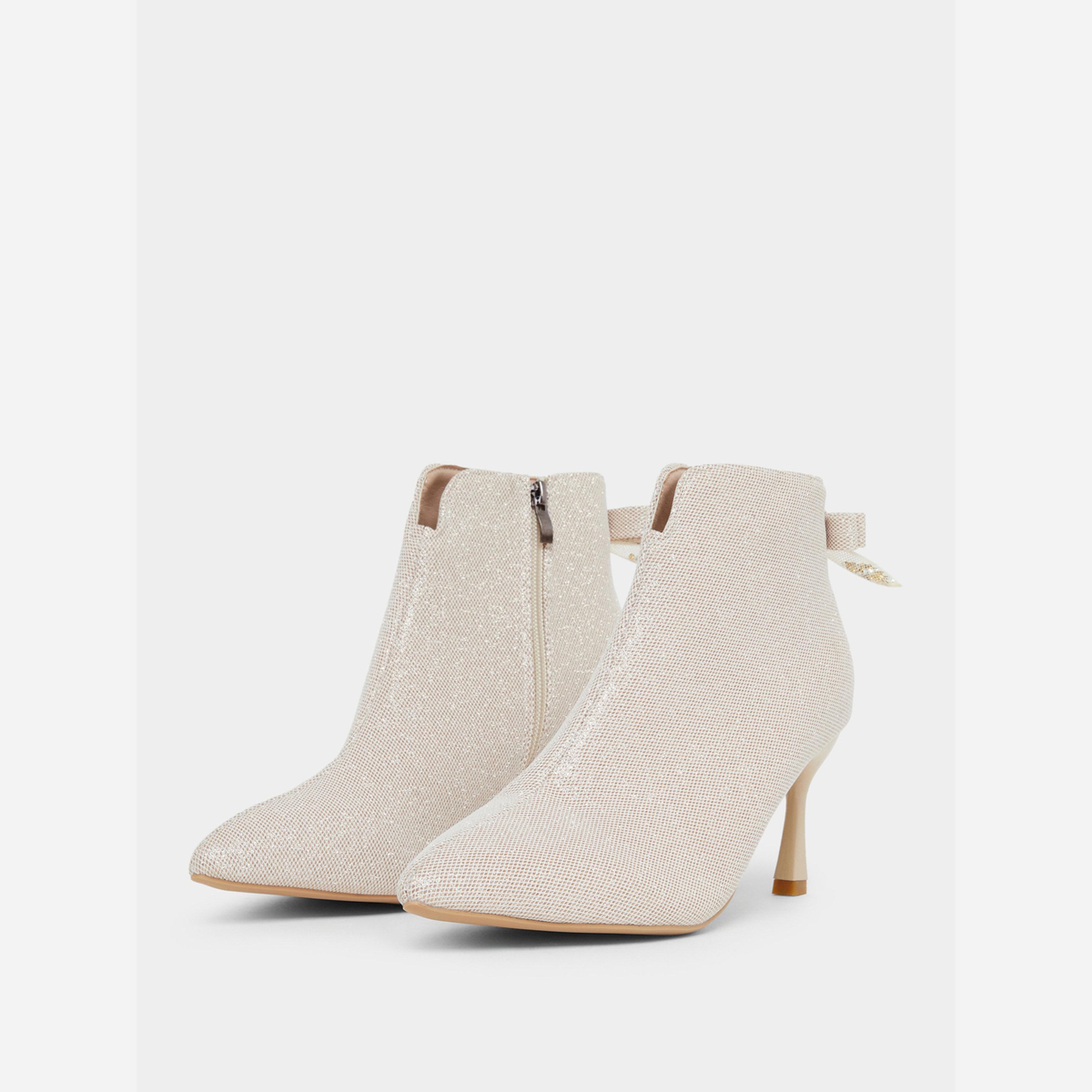 Take Two Solid Textured Bow Detail Ankle Boots-women-shoes-boots-image-1