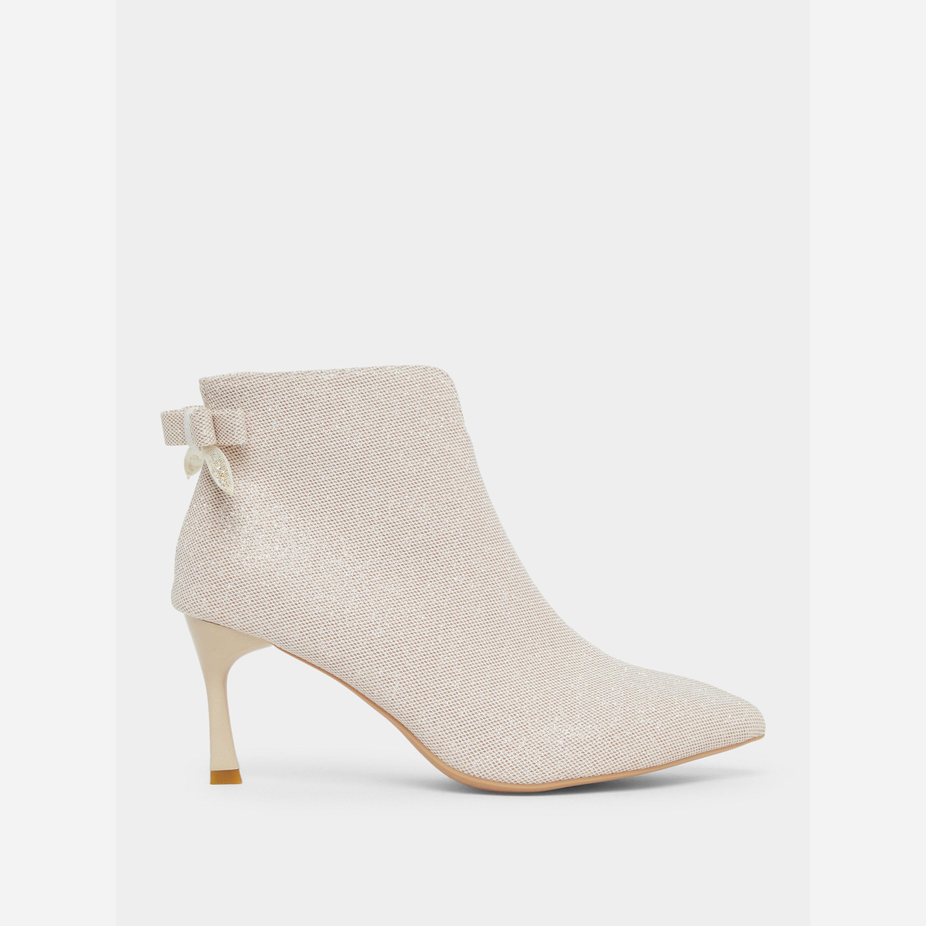 Take Two Solid Textured Bow Detail Ankle Boots-women-shoes-boots-image-2