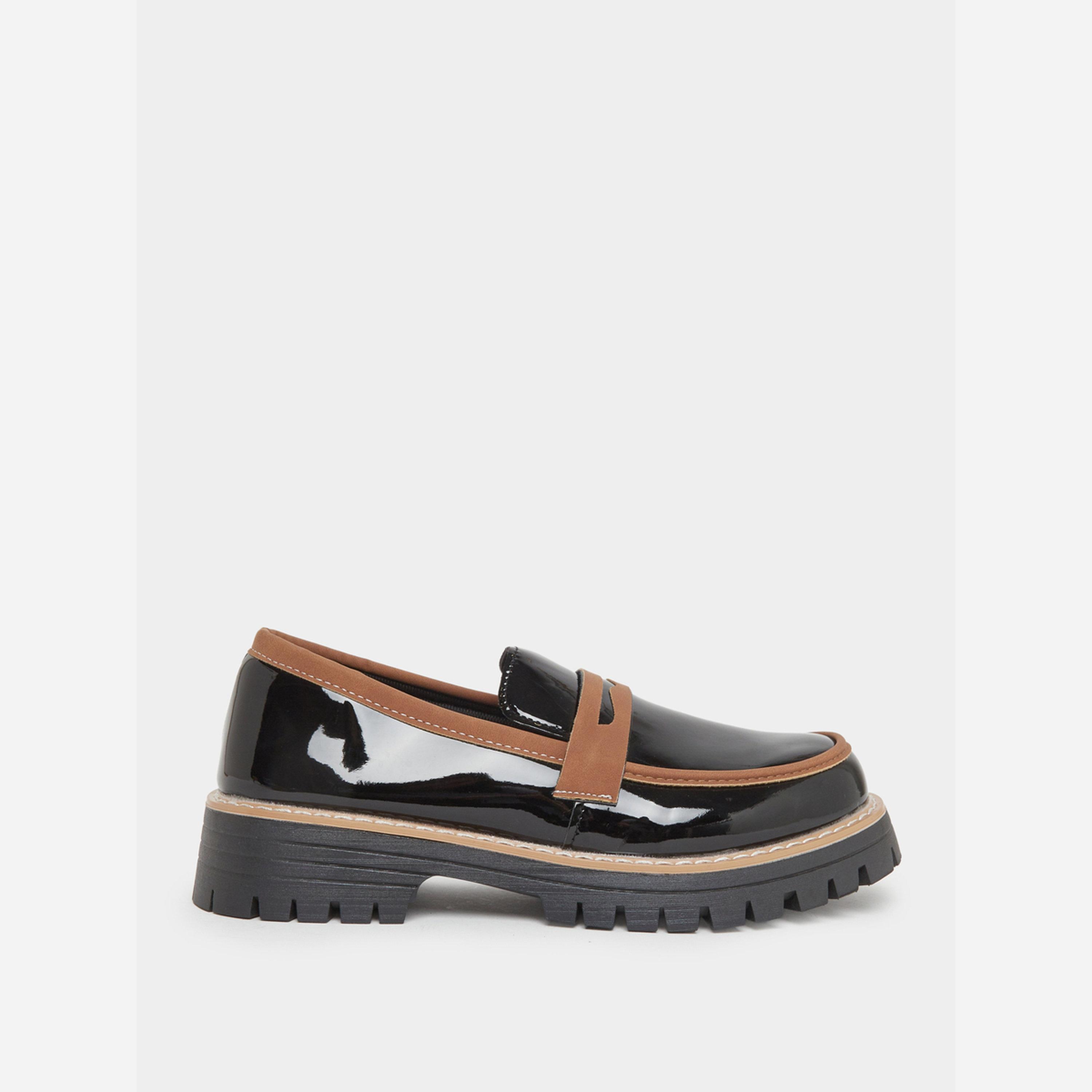 Take Two Black Metal Buckle Detail Thick Sole Platform Loafers-women-shoes-loafersandmoccasins-image-2
