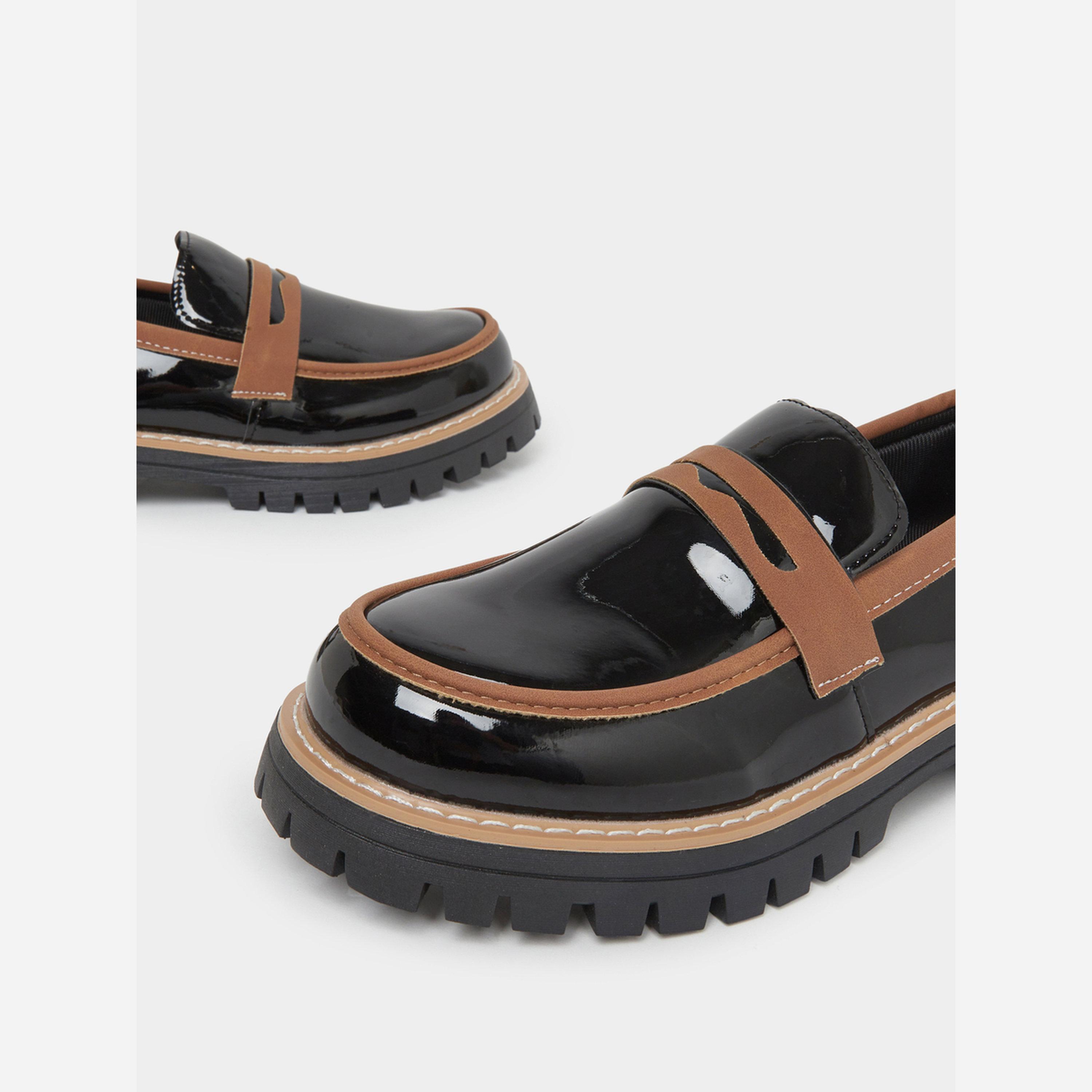 Take Two Black Metal Buckle Detail Thick Sole Platform Loafers-women-shoes-loafersandmoccasins-image-3