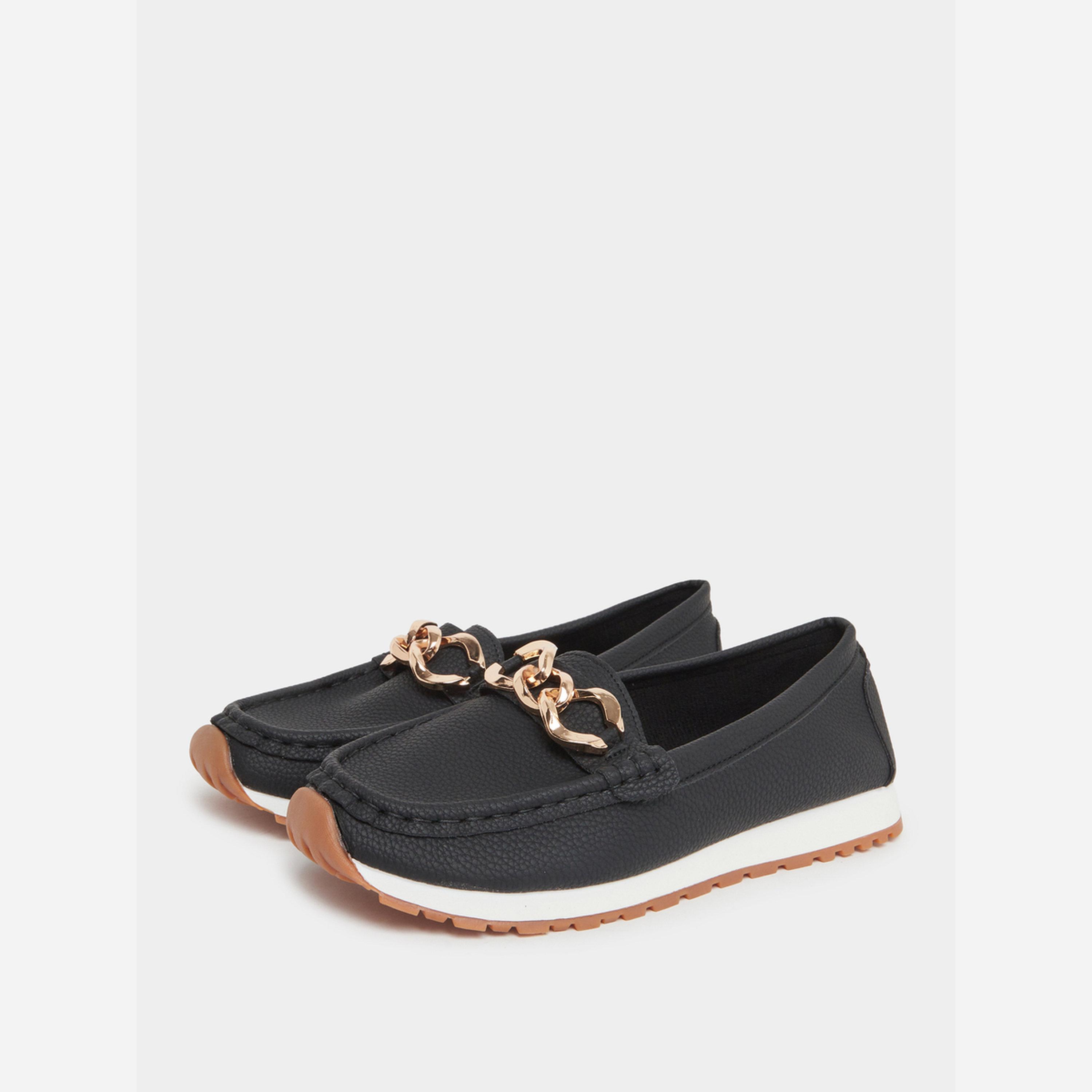 تيك تو - حذاء نسائي لون أسود مزين بسلسلة-women-shoes-loafersandmoccasins-image-1