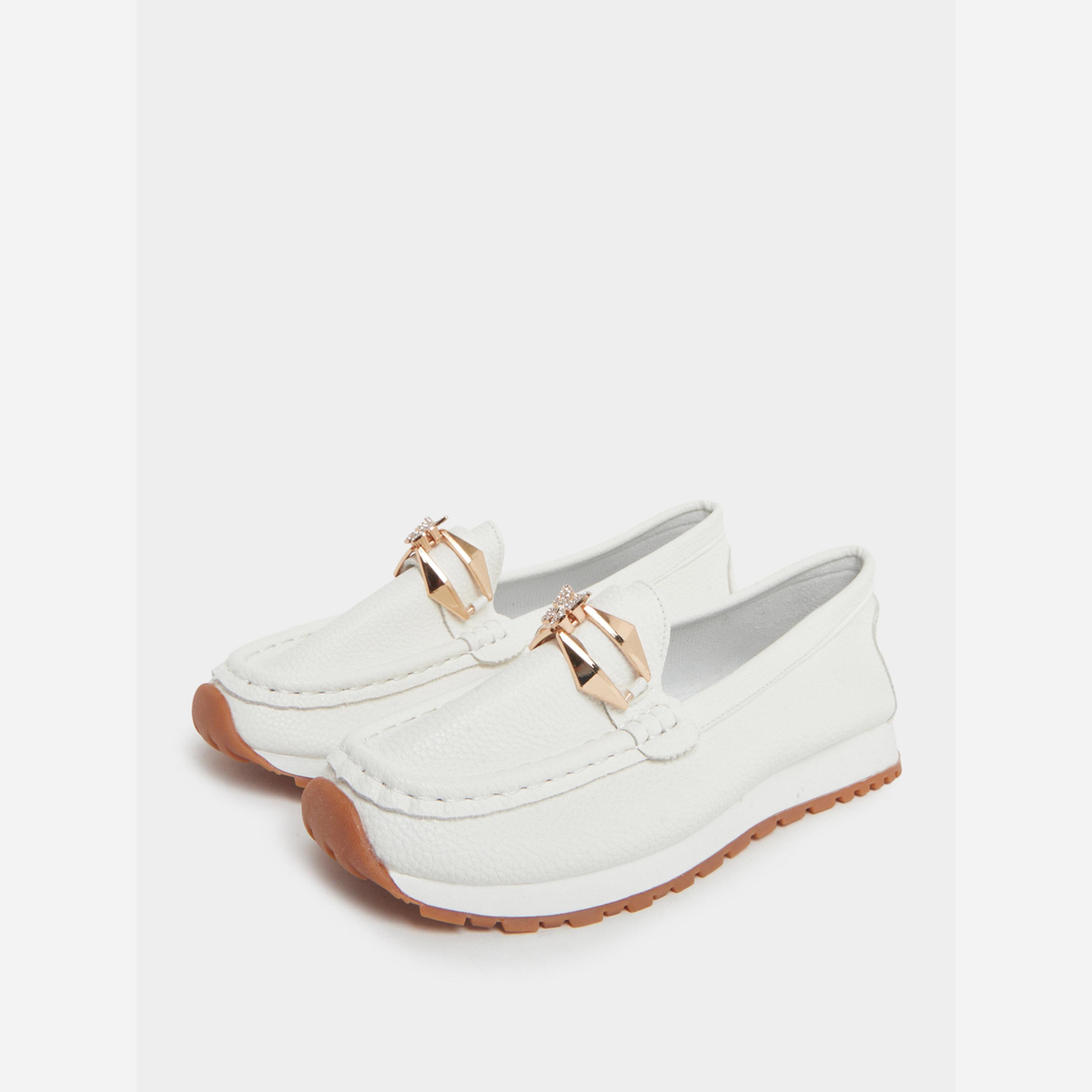 Take Two White Leather Loafers with Gold Buckle-women-shoes-loafersandmoccasins-image-1