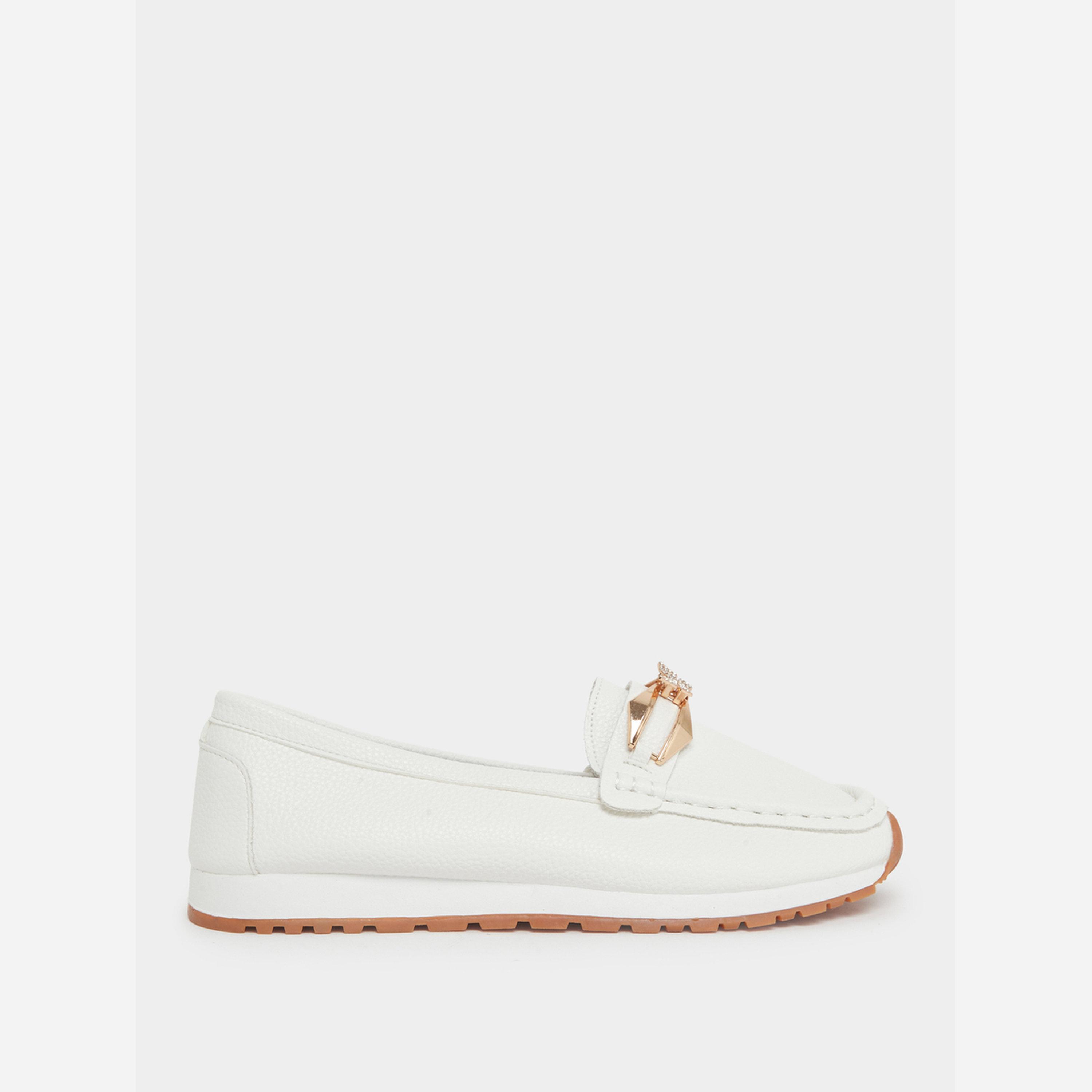 Take Two White Leather Loafers with Gold Buckle-women-shoes-loafersandmoccasins-image-2