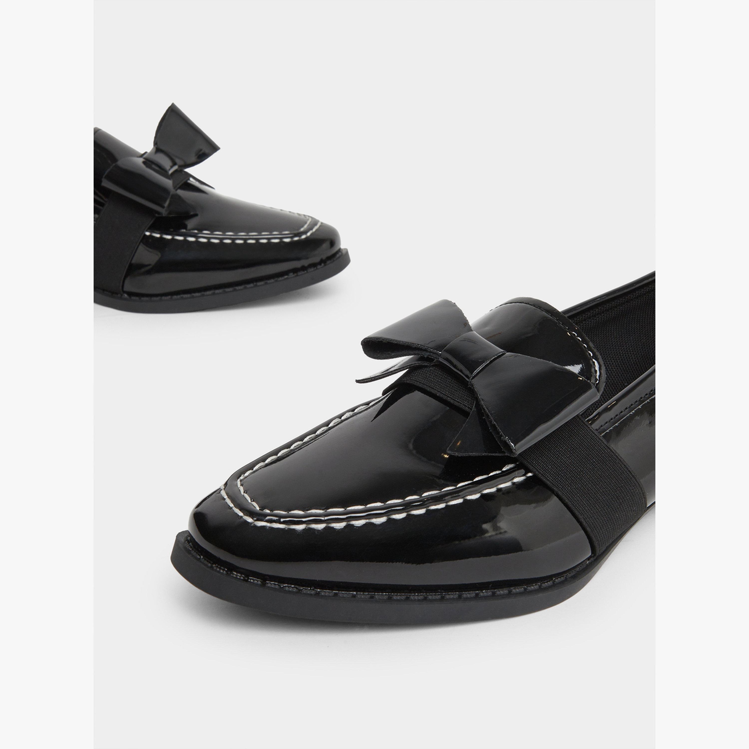 Take Two Solid Bow Detail Patent Leather Loafers-women-shoes-flats-loafers-image-3