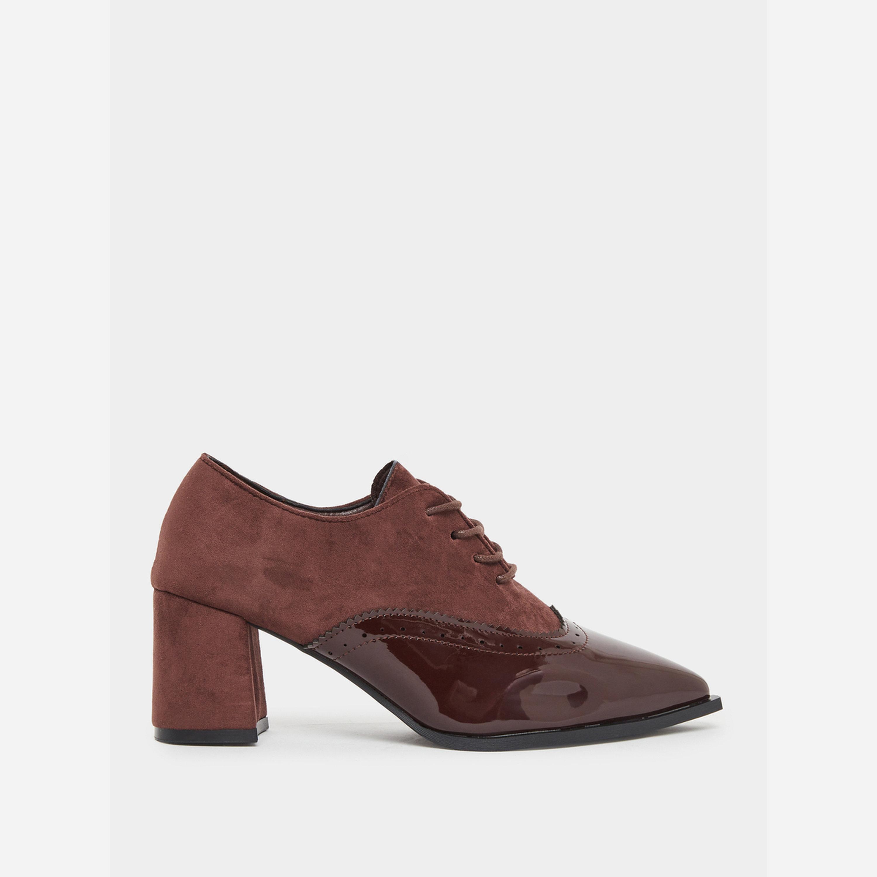 تيك تو - حذاء أكسفورد نسائي رباط لون برغندي-women-shoes-sandals-heeled-image-2